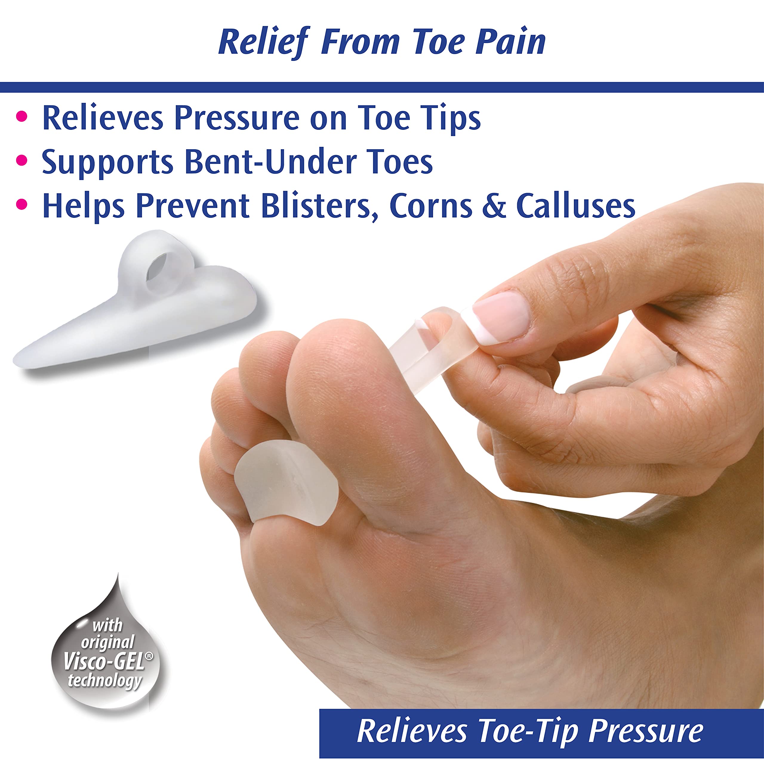 PediFix Visco-GEL Hammer Toe Cushion - Soft Gel Pads for Toe Pain Relief & Comfort - Perfect for Running, Walking & Everyday Foot Support