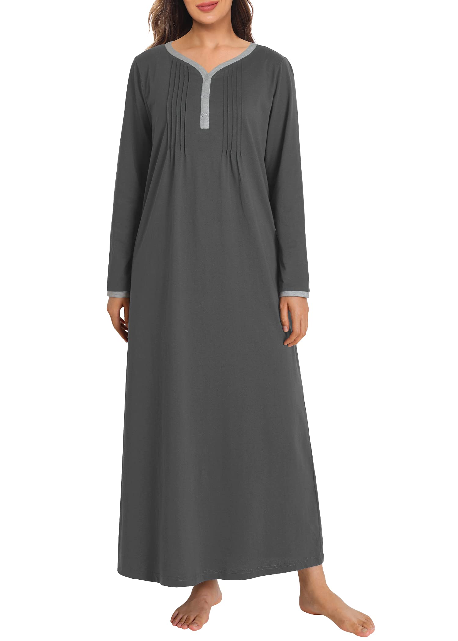 Women's Soft Cotton Long Sleeve Nightgown - Comfortable Sleepwear for Winter Nights & Cozy Lounging at Home