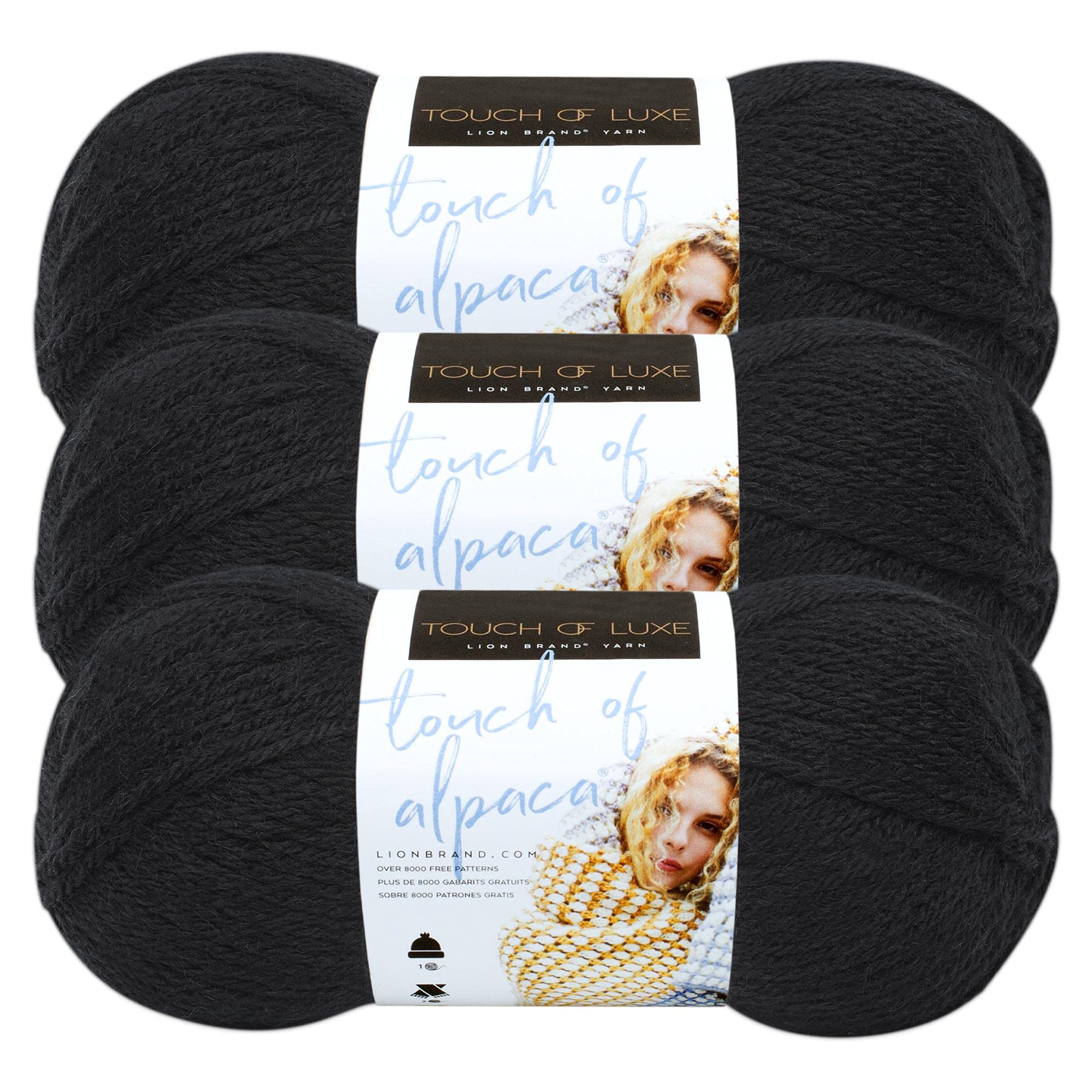 (3 Pack) Lion Brand Yarn Touch of Alpaca Yarn - Soft Black Knitting & Crochet Yarn for Scarves, Hats & Baby Blankets - Premium Alpaca Blend for Cozy Winter Crafts