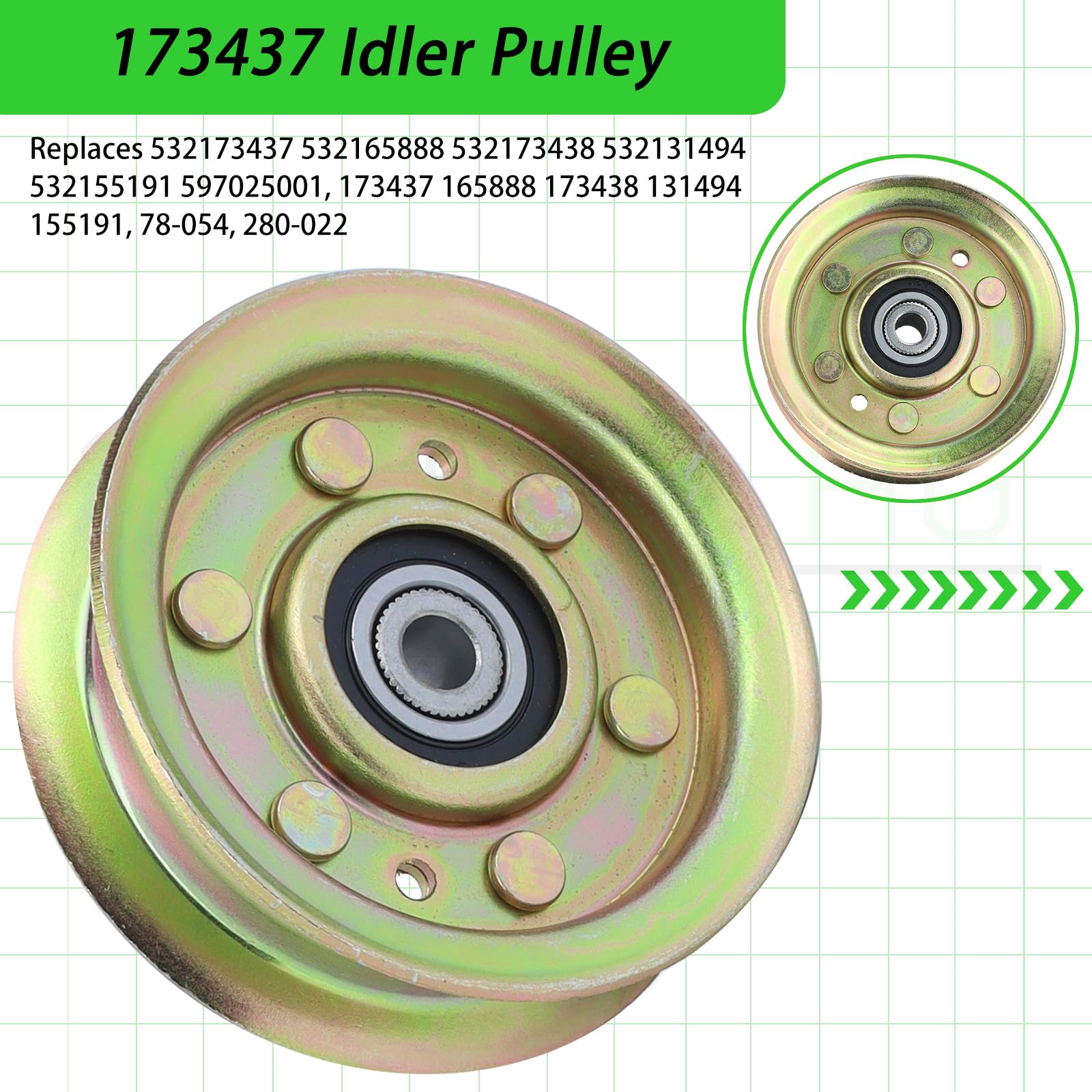Craftsman 173437 Idler Pulley Replacement - Compatible with Husqvarna 532131494, 532155191, 532173438, 597025001, 532173437, 532165888 & Craftsman 165888 - Durable Lawn Mower Tensioner Pulley for Smooth Belt Operation