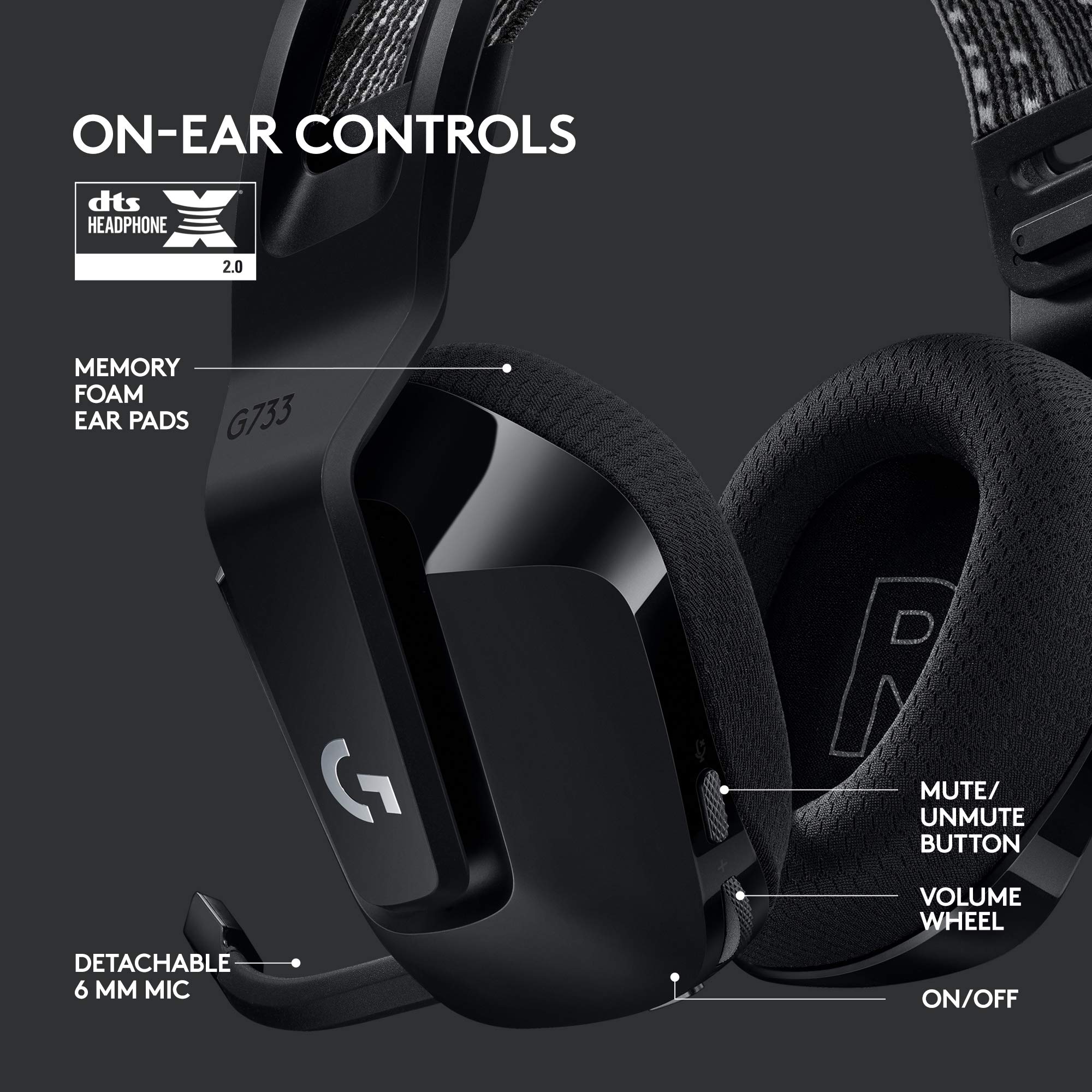Logitech G733 Lightspeed Wireless Gaming Headset - Black | Suspension Headband, Lightsync RGB, Blue VO!CE Mic, PRO-G Audio | Perfect for PC, PS5, Xbox & Streaming