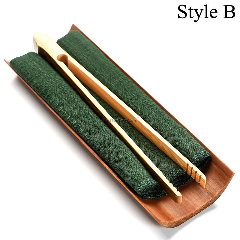 Premium Bamboo Tea Tray Set with Towel and Clip - Perfect for Chinese Gongfu Tea Ceremony, Home Tea Brewing, and Relaxing Afternoon Tea Time