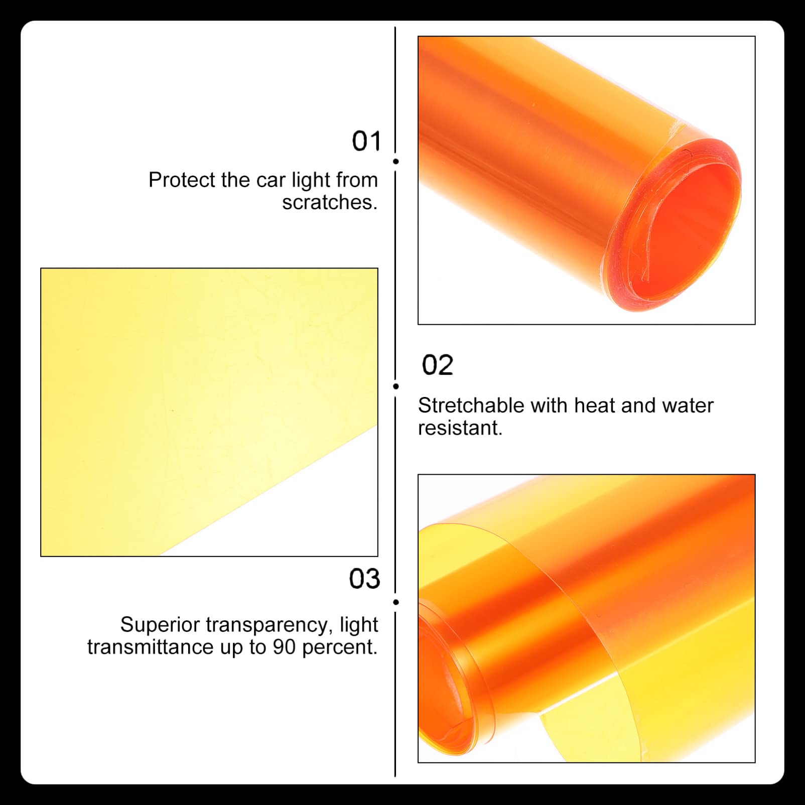 High-Performance Car Headlights & Tail Lights - LED Fog Lights with Orange Vinyl Tint Stickers for Enhanced Visibility & Style - Perfect for Night Driving, Off-Road Adventures & Car Customization