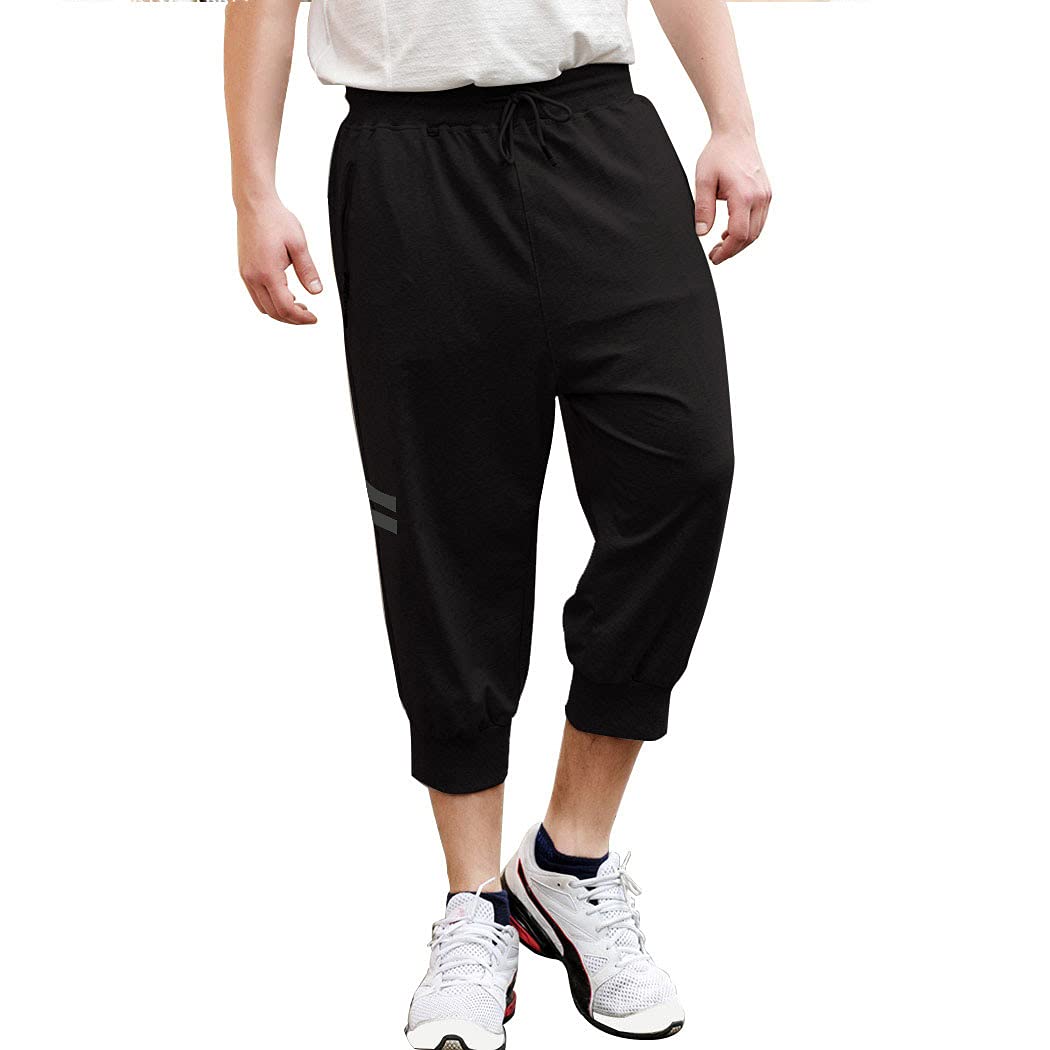 Sun Lorence Men's Casual Sports Jogger Shorts 3/4 Capri Pants - Breathable Baggy Jersey Sweatpants for Running, Gym & Lounge Wear