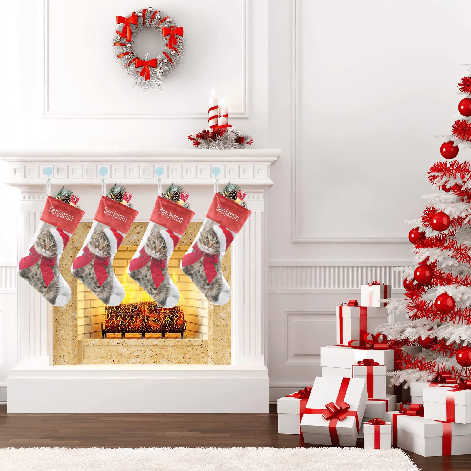 Personalized Christmas Cat Stockings - Custom Name Holiday Socks for Family, Pets & Party Decor (17.52 x 7.87 Inch) - Perfect for Fireplace Mantel, Gift Exchange & Festive Home Decoration