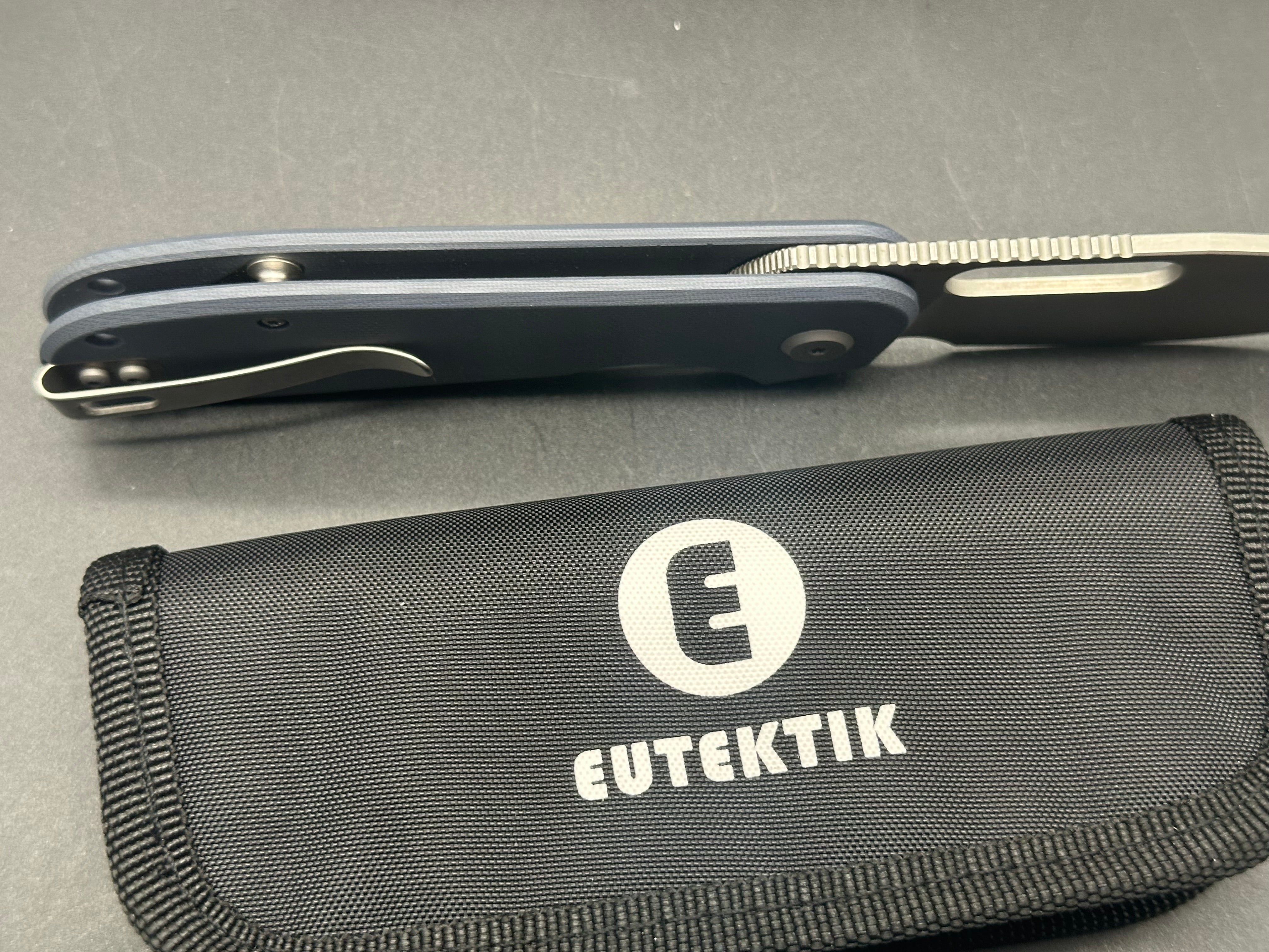 Eutektik EFD Blue Denim Stonewashed Pocket Knife with LTK Koozie, Patch & Sticker Set - Perfect for Camping, Hiking and Outdoor Adventures