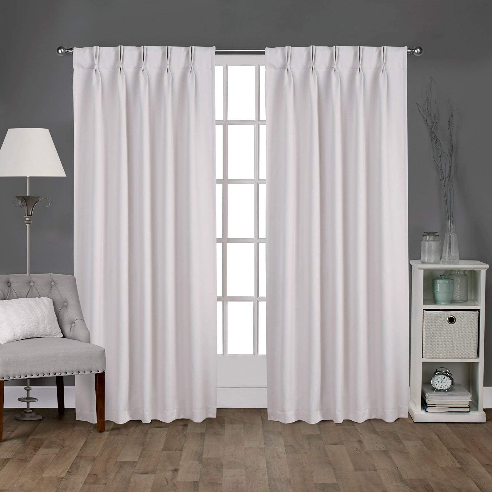 100% Polyester Double Pinch Pleated Blackout Curtains - Room Darkening & Decorative Window Treatments with Bonus Tiebacks (Greyish White, 72