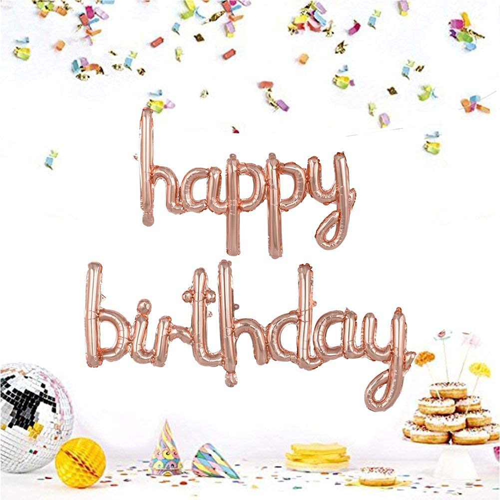 16 Inch Happy Birthday Mylar Foil Letter Balloons Banner - Reusable Eco-Friendly Party Decor for Kids, Boys, Girls & Adults (Rose Gold) | Perfect for Birthday Celebrations, Baby Showers & Anniversary Parties