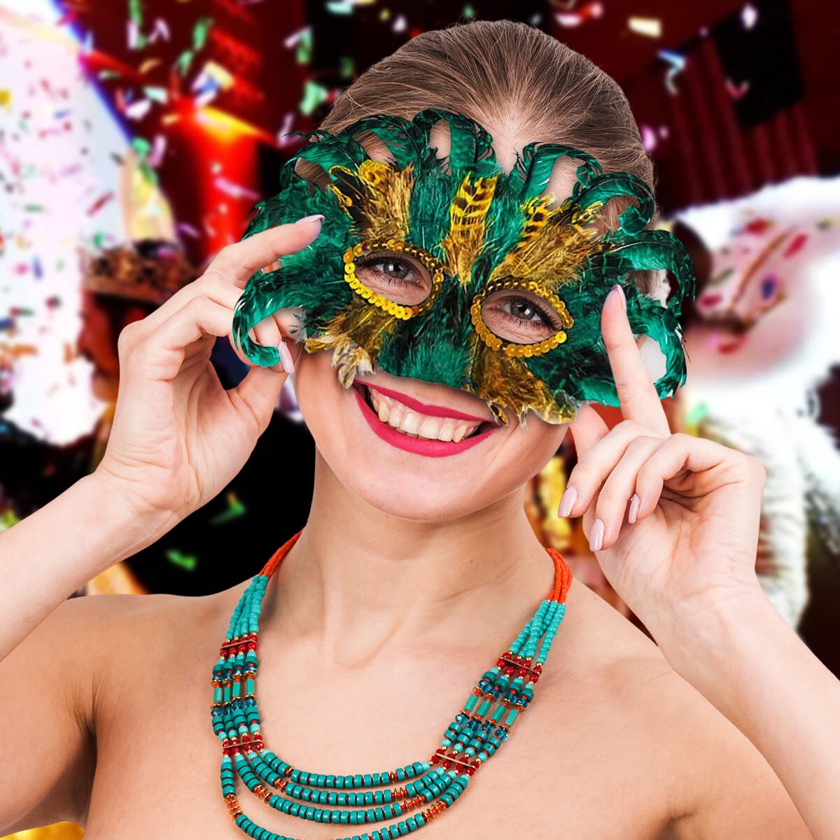 Bulk Mardi Gras Masks 50 Pack - Colorful Carnival Masquerade Mask Costume Party Supplies for Halloween, Christmas, New Year & Themed Events