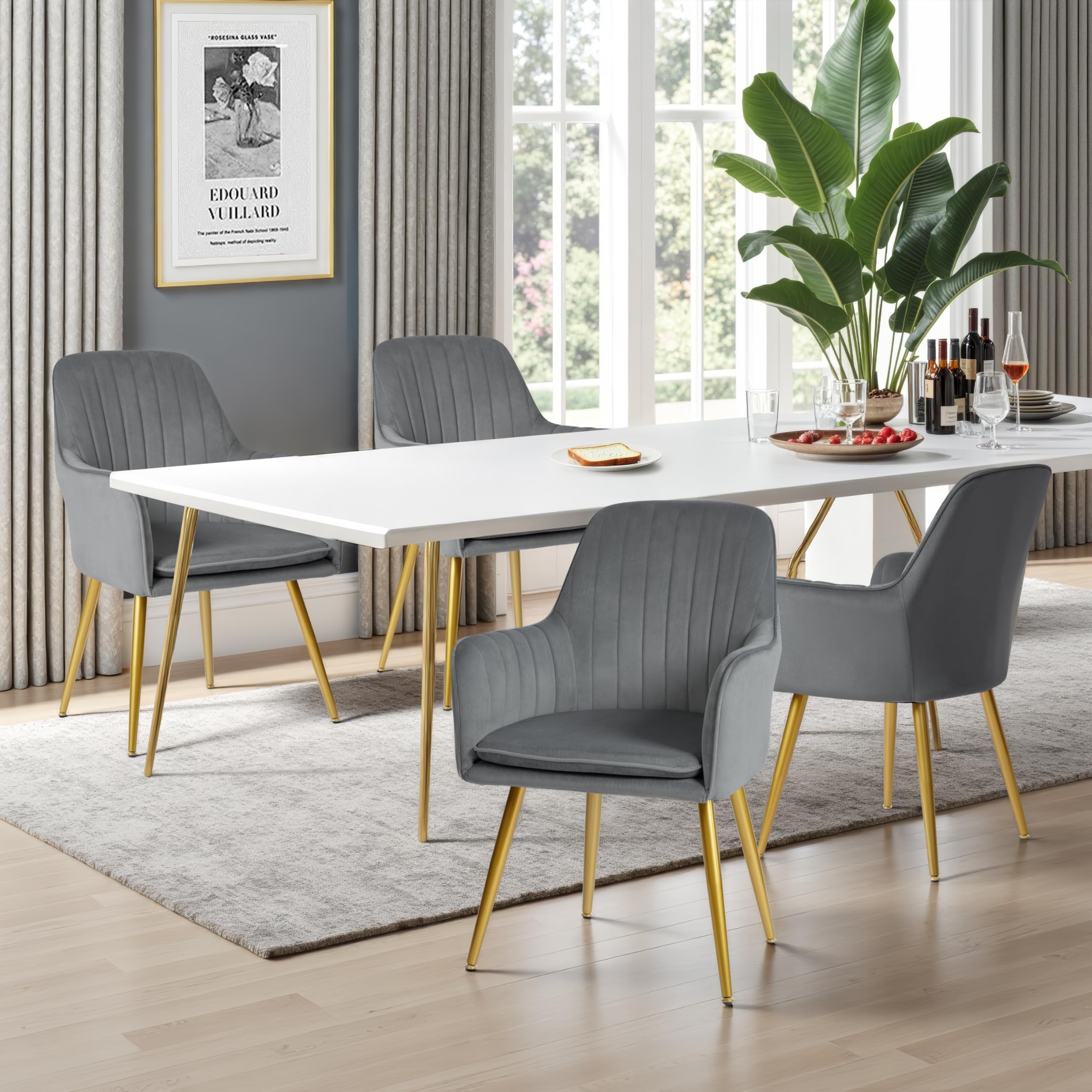 Mid Century Modern Velvet Dining Chairs Set of 2 - Upholstered Kitchen & Living Room Accent Chairs with Metal Legs - Grey | Perfect for Dining Room, Breakfast Nook & Home Office Decor