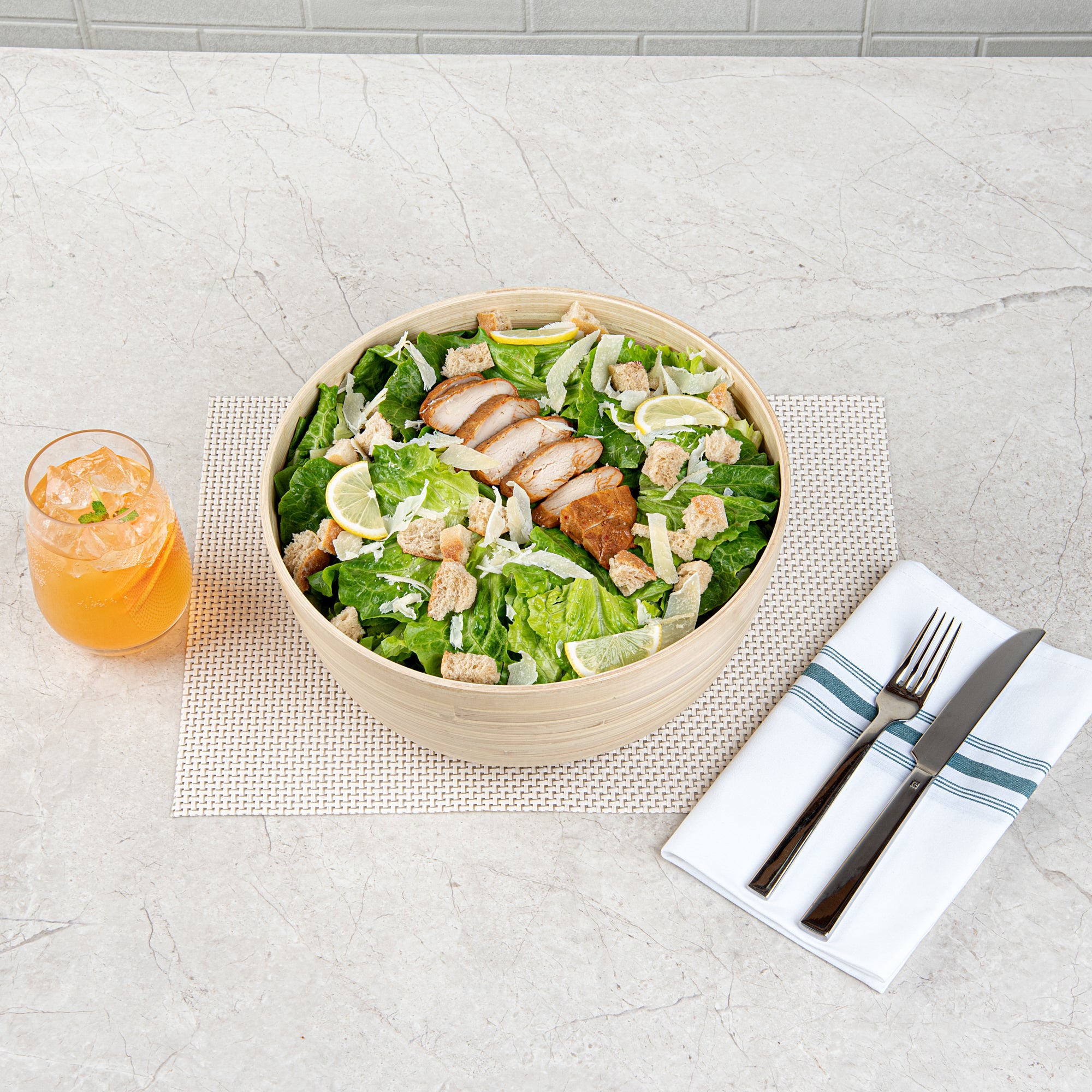 Bambuddha 30 oz Large Round Natural Spun Bamboo Salad Bowl - 11 x 11 x 5.5 Inches - Eco-Friendly Serving Bowl for Salads, Pasta, Fruits & Party Dishes - 1 Count Box