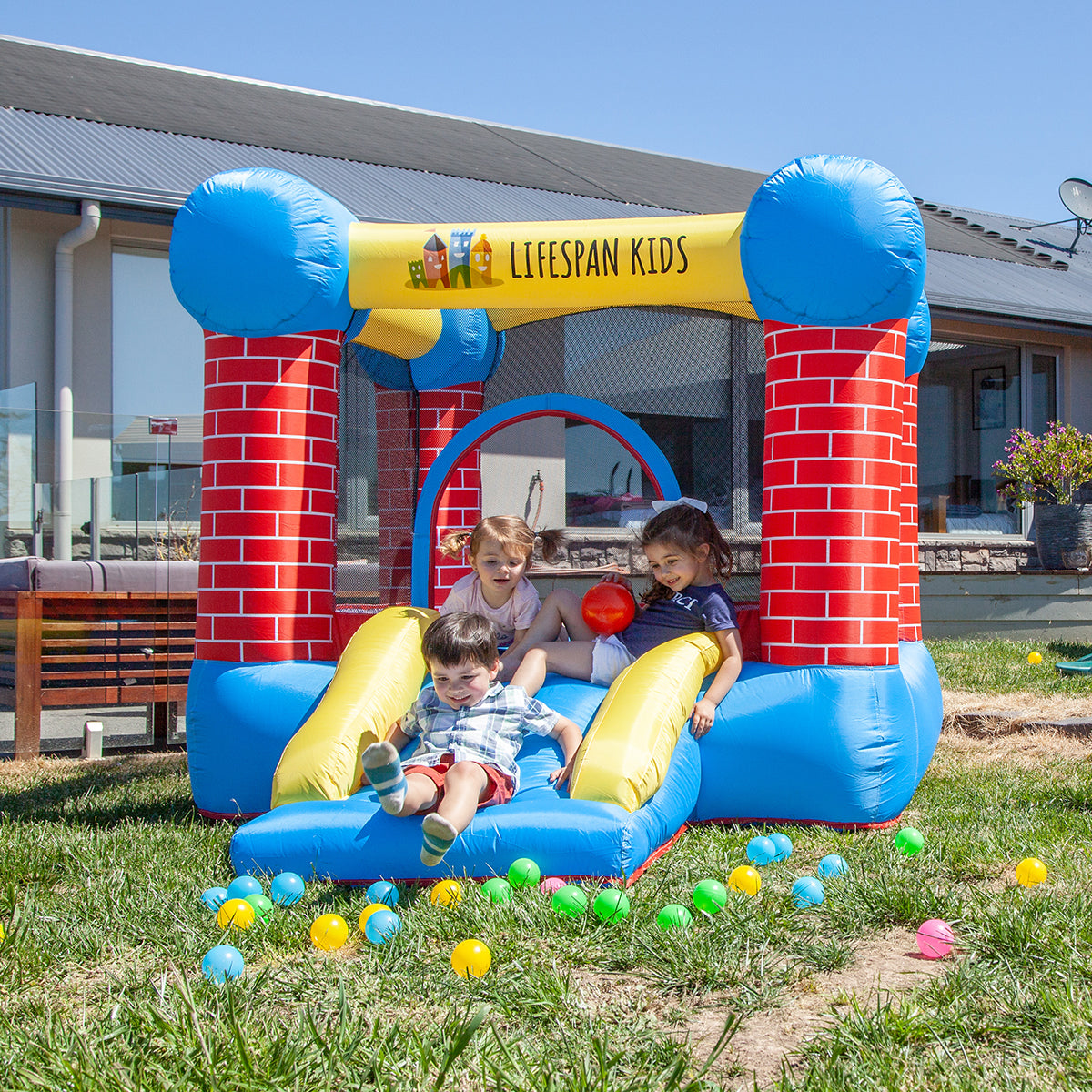 Bouncefort Mini Inflatable Castle for Kids - Portable Bouncy House with Air Pump - Perfect for Indoor/Outdoor Birthday Parties, Backyard Play & Family Gatherings