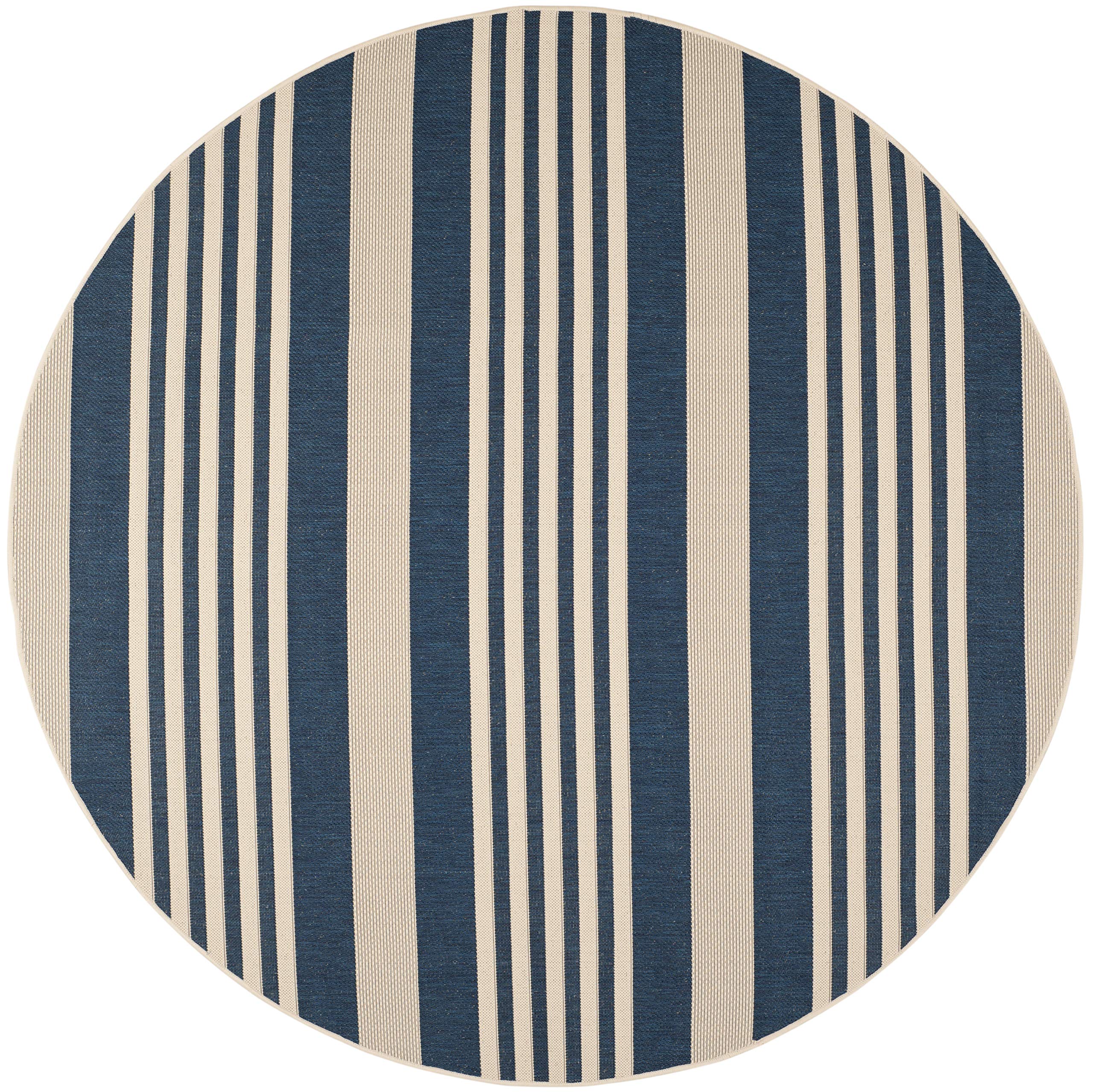 SAFAVIEH Courtyard Collection 7'1 Round Navy & Beige Indoor Outdoor Area Rug - Non-Shedding, Washable, Easy Care - Perfect for Patio, Backyard, Mudroom, Living Room & Bedroom (CY6062-268)