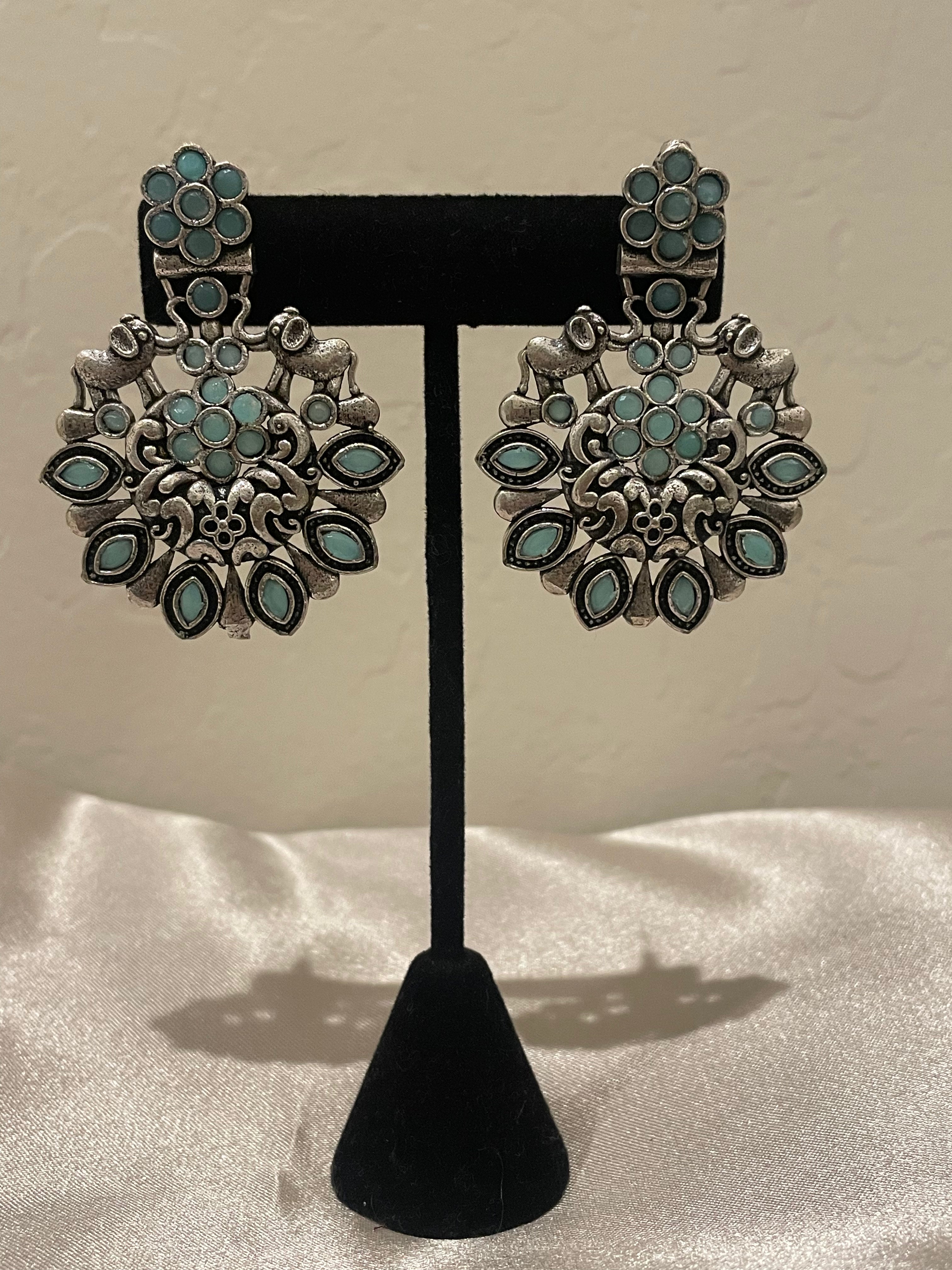 Elegant Pastel Green Oxidized Dangle Earrings for Women - Boho Chic Jewelry for Parties, Weddings & Everyday Wear