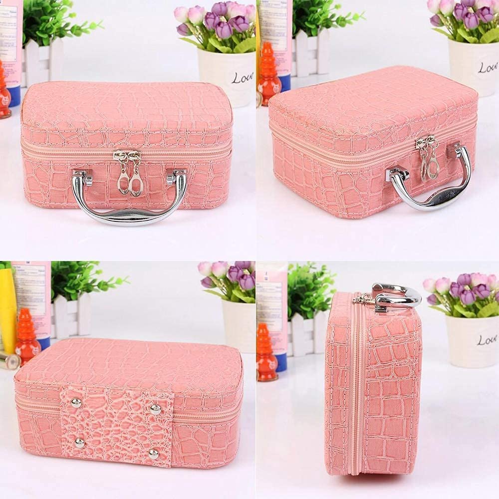 Abstract Cosmetic Organizer Bag with Mirror for Women Travel Makeup Storage
