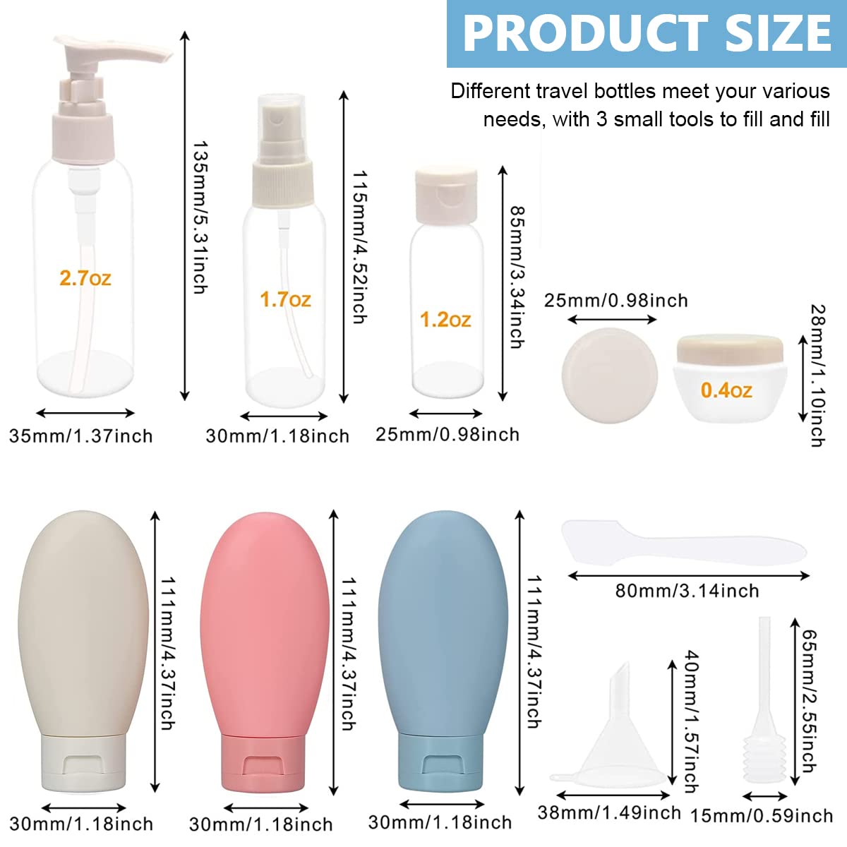 MAYCREATE® 11-Piece Leak-Proof Travel Bottle Set - TSA Approved Refillable Toiletry Containers for Shampoo, Lotion & Shower Gel - Perfect for Air Travel, Gym & Vacation Essentials (Includes Spray Bottles & Cream Jars)