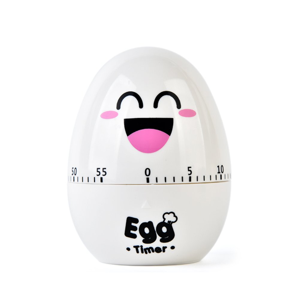 60-Minute Cute Cartoon Egg Kitchen Timer - Loud Alarm Mechanical Cooking Clock for Baking, Boiling & Meal Prep - Mini Manual Timer (White)