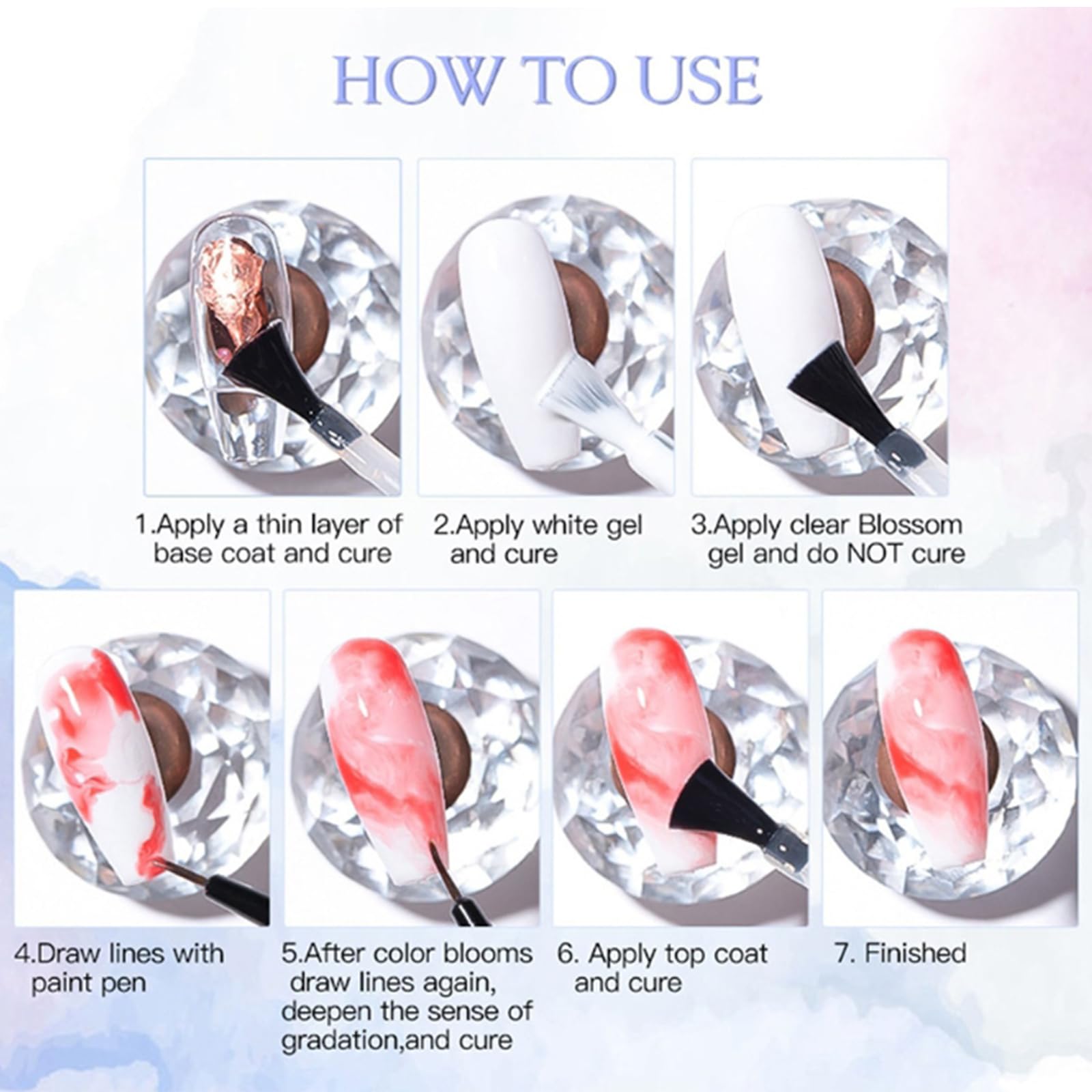 Clear Blooming Gel Nail Polish for Marble & Gradient Nail Art - UV/LED Cured Spreading Effect Gel for Watercolor Manicure - DIY Nail Design Kit for Home Salon & Professional Use