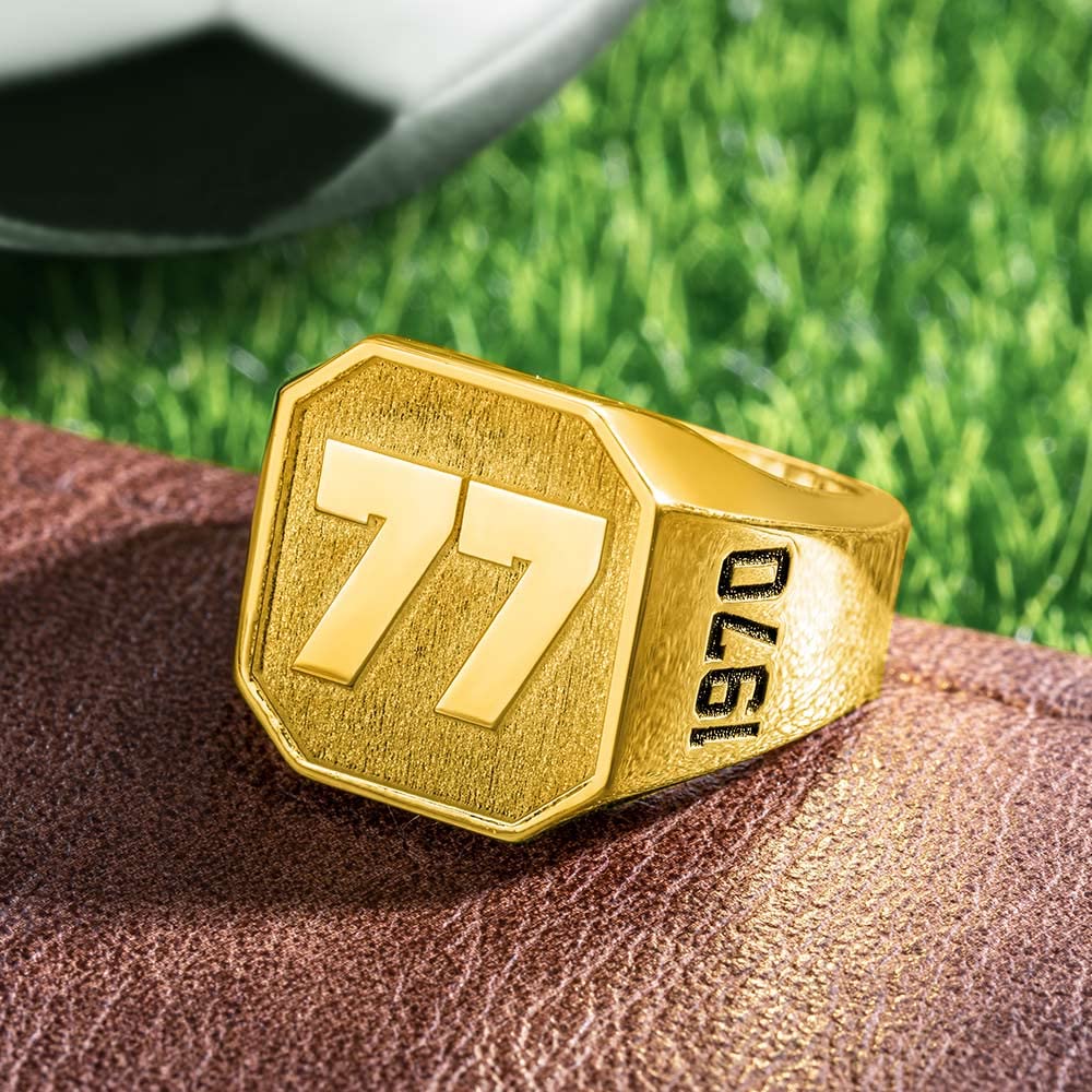 Custom Engraved Lucky Number Rings for Men - 925 Sterling Silver & Brass Personalized Name/Year Signet Rings - Perfect Baseball, Basketball, Football, Hockey Jewelry Gifts for Sports Lovers - Ideal for Dad, Father, Brother Birthday & Anniversary Presents - Great for Game Days, Fan Events & Special Occasions