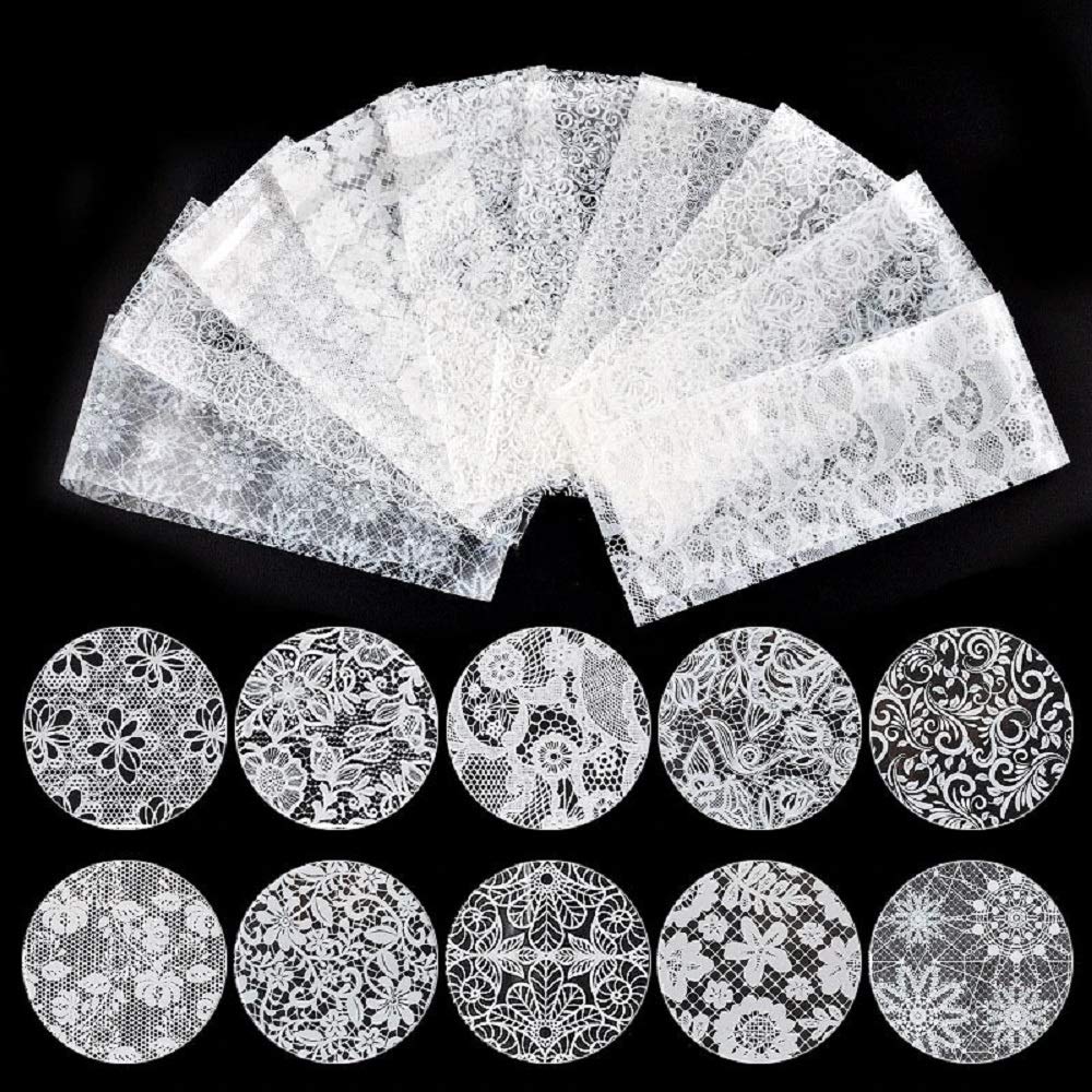 10pcs Nail Art Lace Foils & Starry Stickers for 3D Nail Decoration
