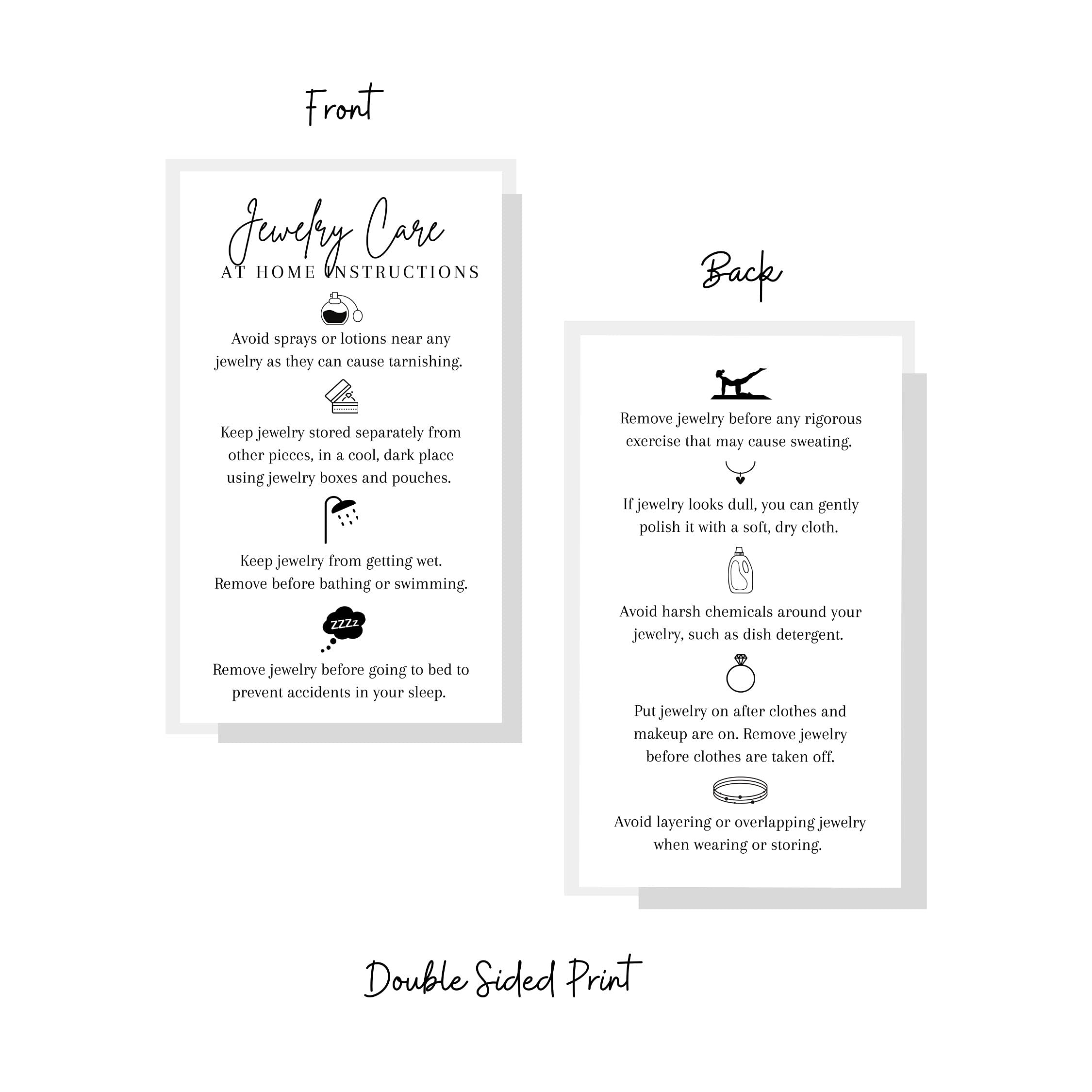 50 Pack Jewelry Care Instruction Cards - 2