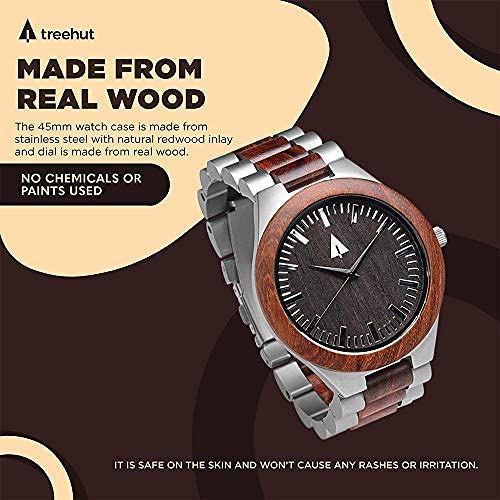 Men's Wooden Watch - Japanese Quartz Analog with Stainless Steel Clasp - for Outdoor & Office