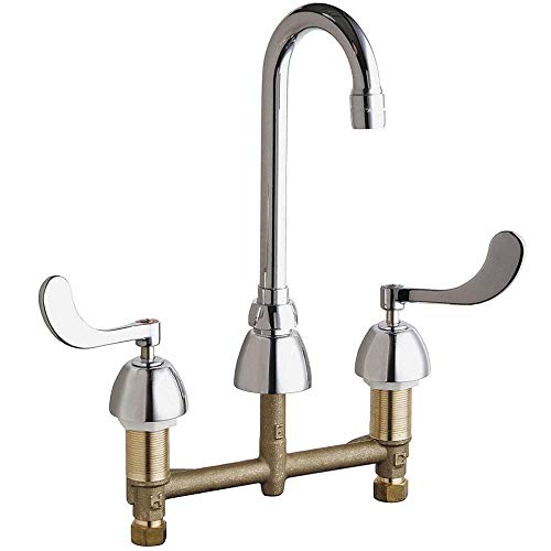 Chicago Faucets Brass Gooseneck Kitchen Faucet - 2-Handle Manual Operation (Model 2-786-GN1AE3XKAB) - Perfect for Farmhouse & Commercial Style Kitchens