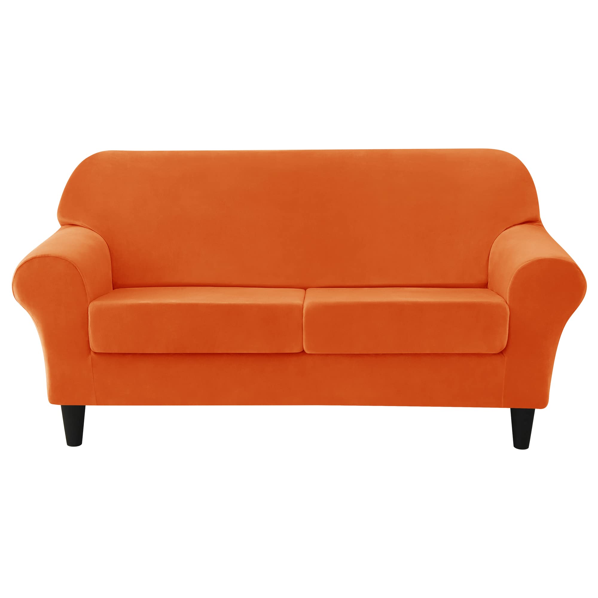 Ultra Soft Velvet Stretch Sofa Slipcover - Pet & Kid Friendly Furniture Protector for Couches & Chairs (Orange, Medium) | Perfect for Living Room, Family Room & Home Decor