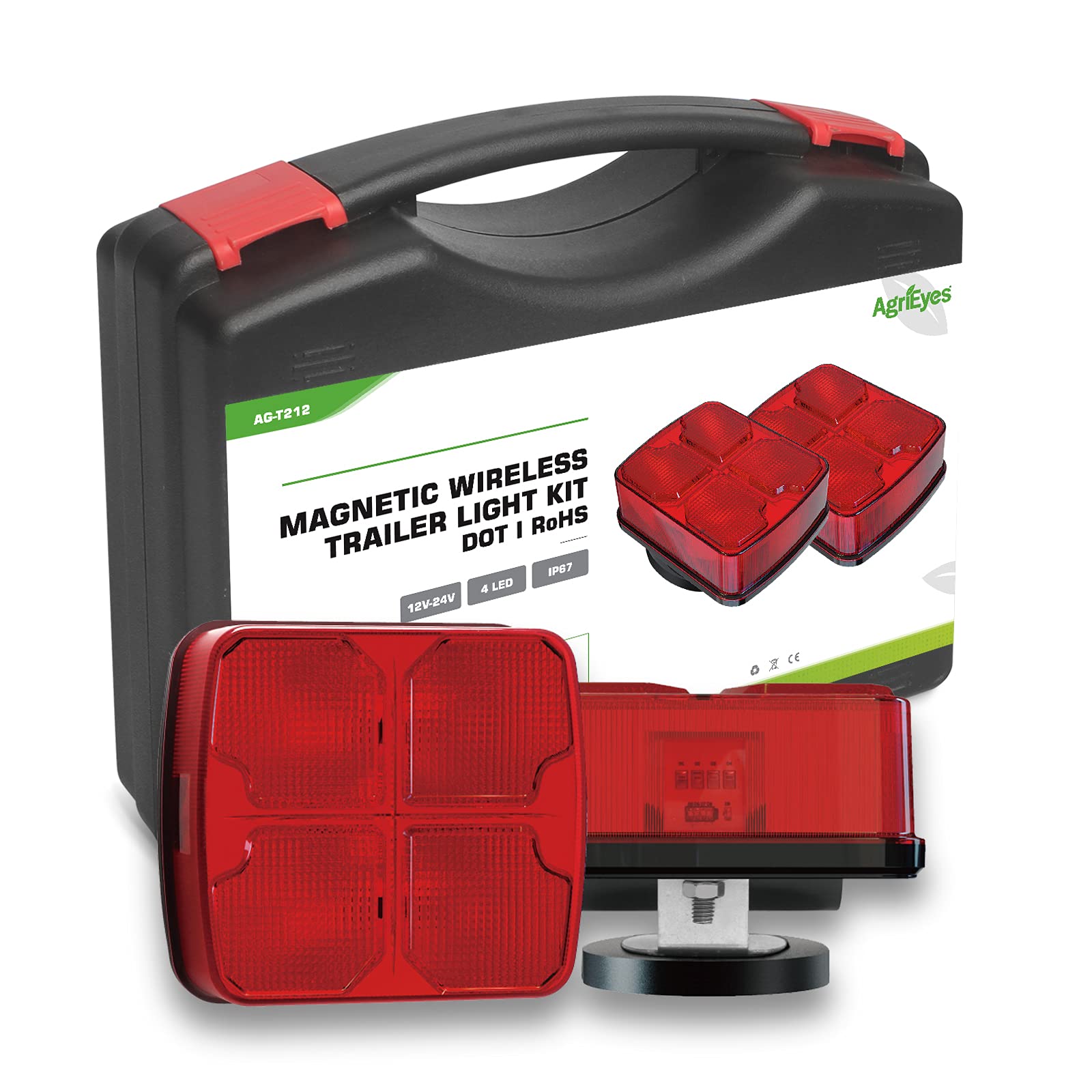 Agrieyes Wireless Trailer Lights Kit - Rechargeable LED Tow Lights with Super Magnets, 7-Way to 4-Way Transmitter for Towing Trucks, Boat Trailers, Caravans, Campers & RVs - Perfect for Night Towing, Road Trips & Outdoor Adventures
