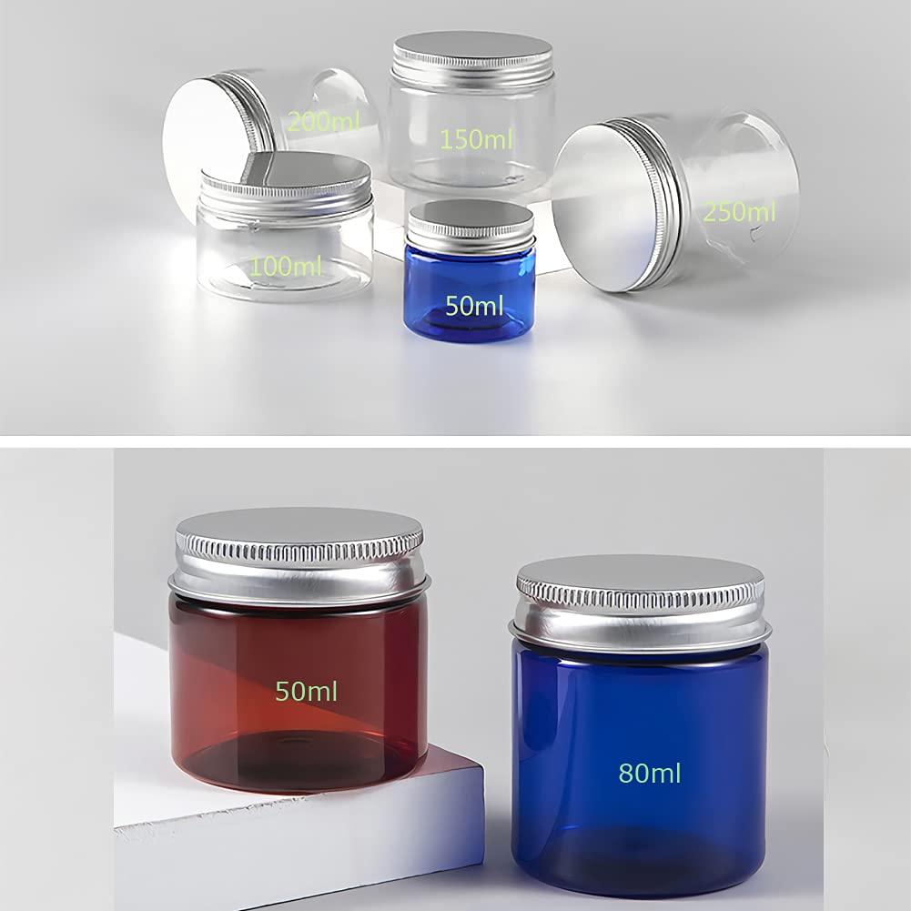 LusDoly 6-Pack 50ml Clear Plastic Cream Jars with Silver Lids - Travel-Sized Cosmetic Containers for Makeup, Skincare, Toiletries & Beauty Products | Perfect for Home, Salon & Travel Organization