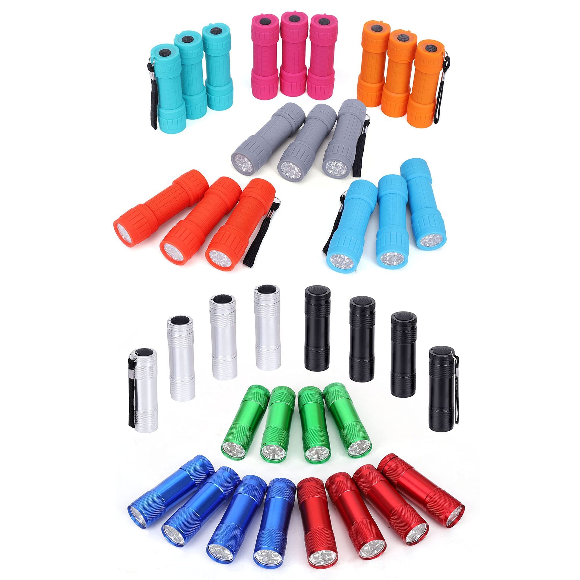 FASTPRO 38-Pack LED Flashlight Set - 20 Aluminum 6-LED Flashlights & 18 Mini 9-LED Flashlights for Camping, Emergency, Power Outage, Home & Outdoor Use