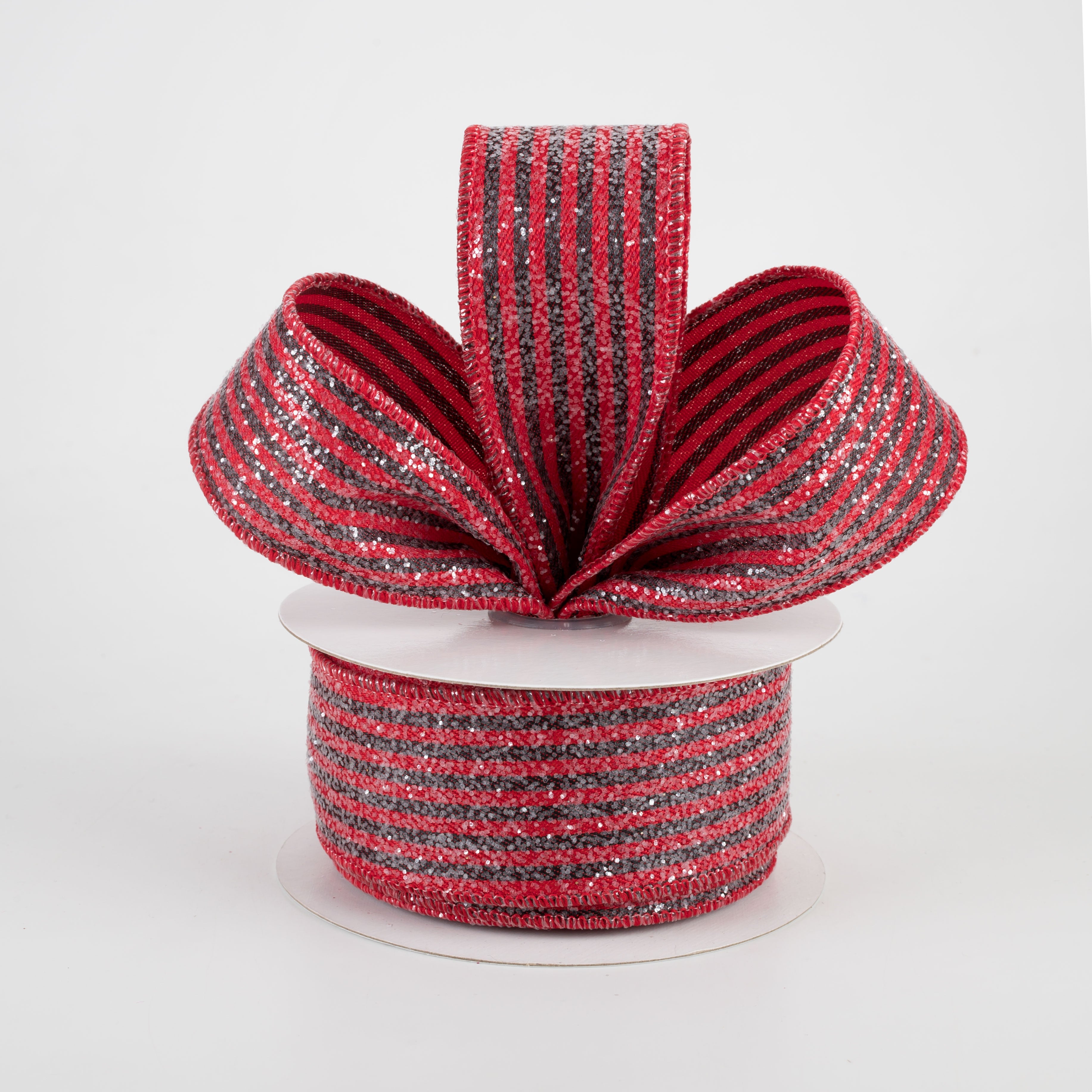 1.5 Inch Glittered Vertical Stripes Ribbon - Red & Black (10 Yards) for Gift Wrapping, Party Decorations & Craft Projects