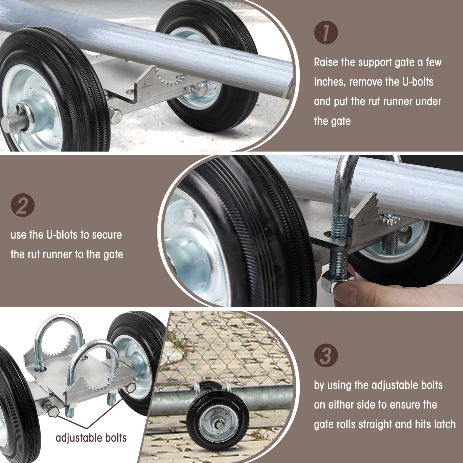 Heavy-Duty 6'' Steel Rolling Gate with Rubber Wheels - Durable Driveway Chain Link Fence Accessory for Metal Tube Gates | Perfect for Residential & Commercial Property Security | Pack of 1
