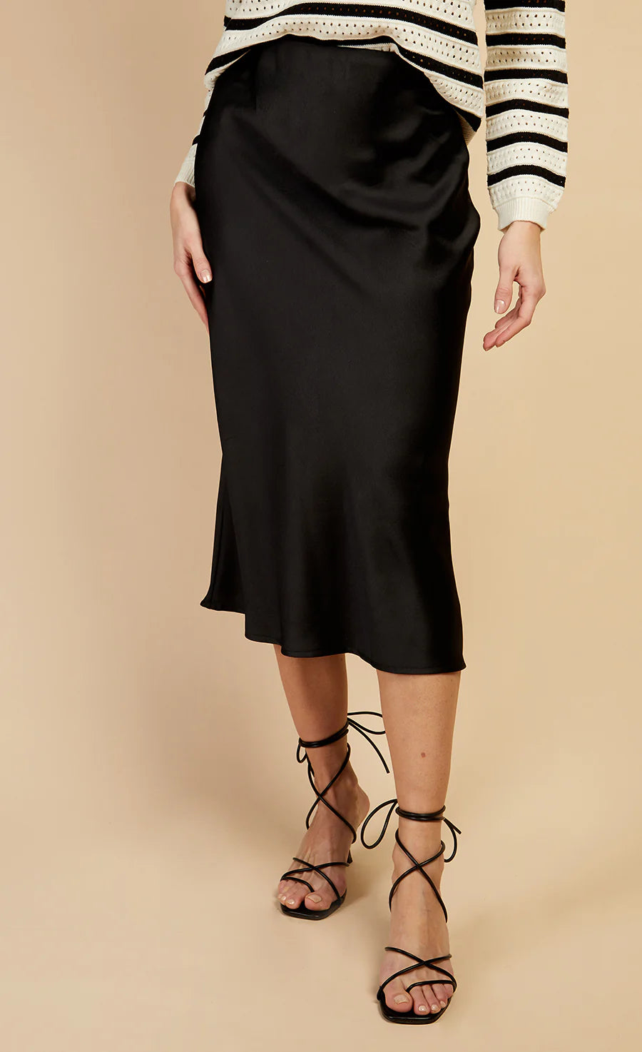 Elegant Marnie Satin Skirt in Black - Women's High Waist Party Dress for Evening Events & Special Occasions
