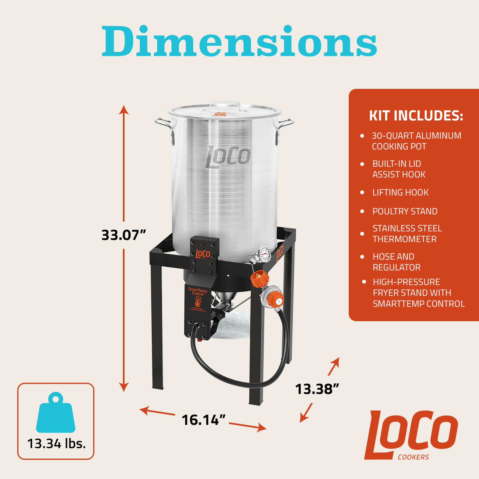LoCo Cookers SmartTemp 30 Quart Turkey Fryer Kit - Electric Deep Fryer with Temperature Control for Thanksgiving, Parties & Outdoor Cooking