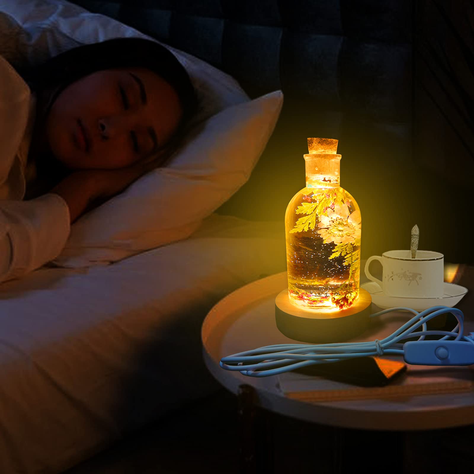 DIY Resin Lamp Shade Mold with USB Wooden Base & 5 Corks - LED Bottle Light Silicone Mould for Home Decor, Wedding, Party, Table Crafts - Perfect for DIY Projects, Gifts & Night Light Ambiance