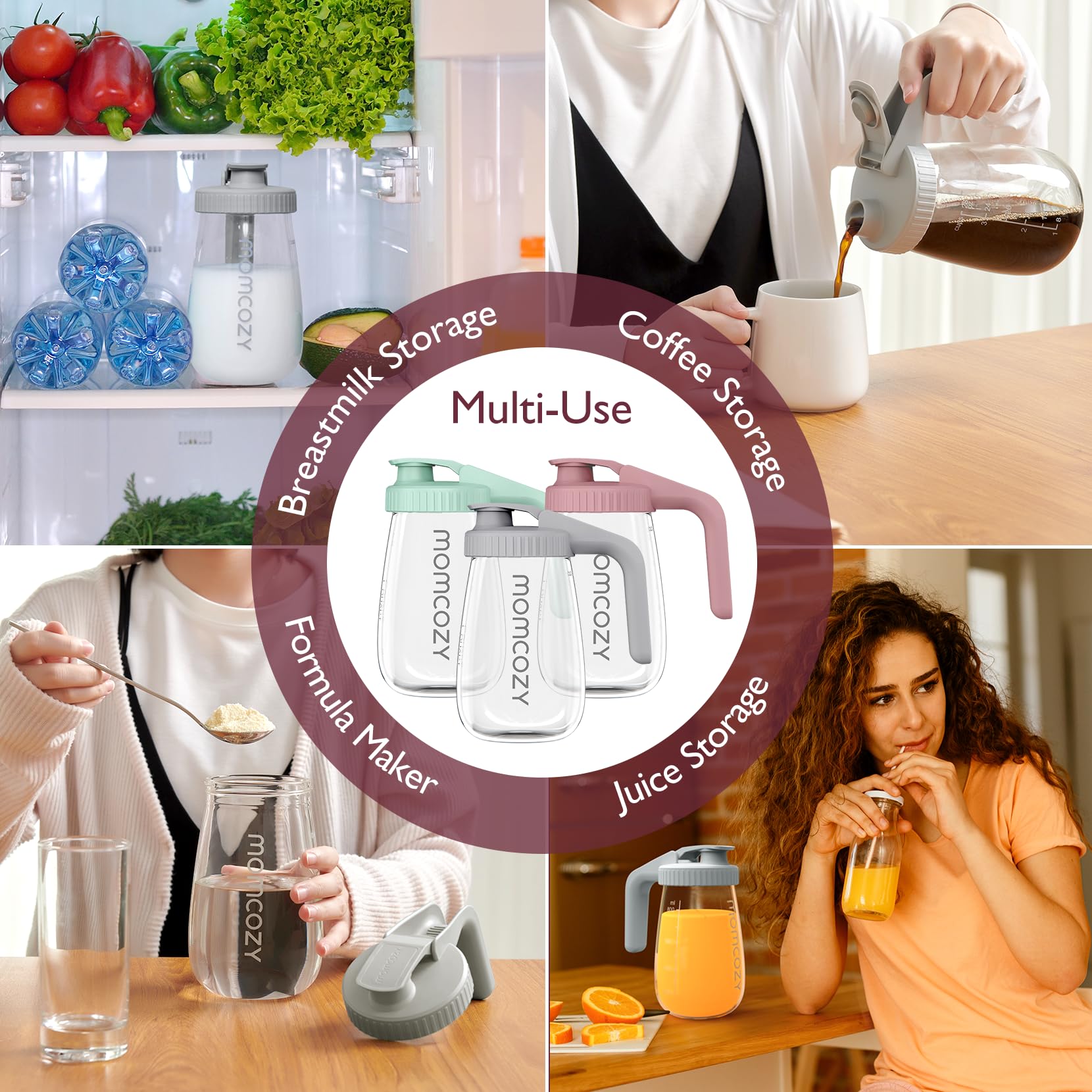 Momcozy Breast Milk Storage Pitcher - Heat & Cold Resistant, Leak-Proof Glass Container with Wide Mouth for Breast Milk & Formula - Perfect for Fridge Storage & Quick Baby Feeding - Essential Breastfeeding Accessory (Grey) - Ideal for Busy Moms & Nighttime Feedings