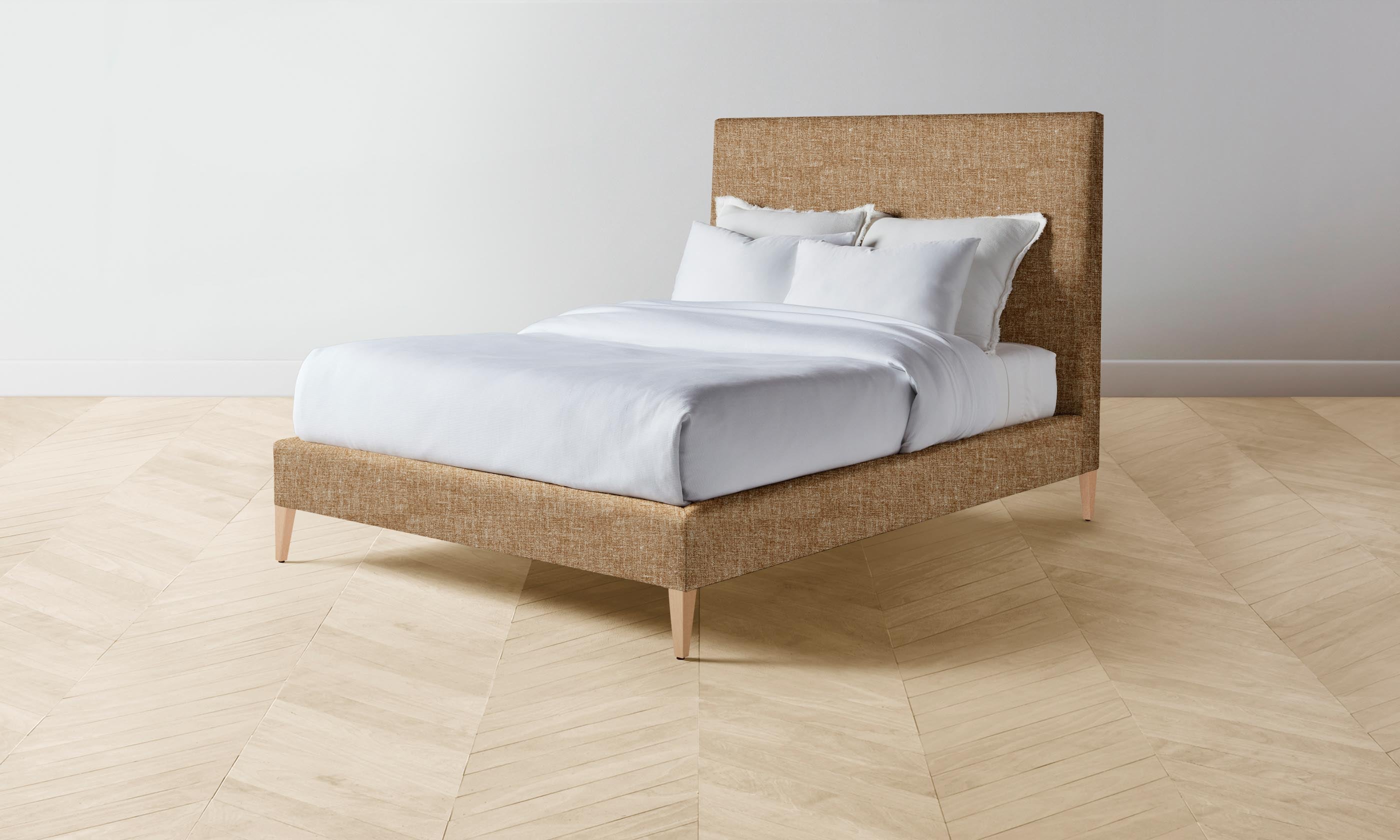 The Essex Bed - Heritage Belgian Linen Upholstered Bed Frame in Chai | Luxurious Bedroom Furniture for Modern & Traditional Homes