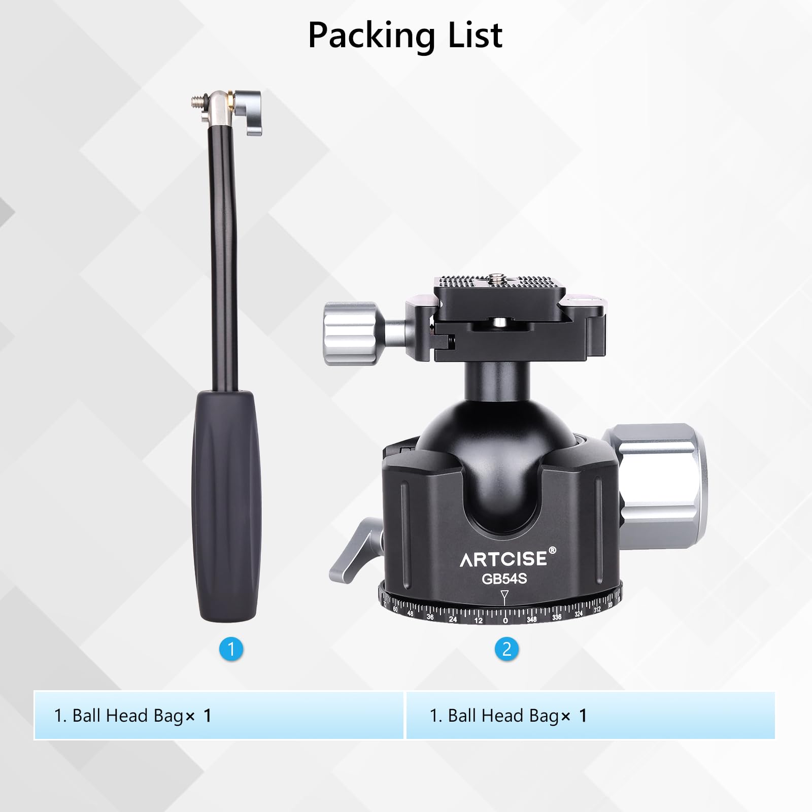 ARTCISE 54mm Low Profile Ball Head with Handle - All Metal CNC Panoramic Tripod Ball Head for DSLR Camera & Camcorder - Supports Tripod & Monopod - Max Load 77lbs/35kg - Perfect for Landscape, Portrait & Travel Photography
