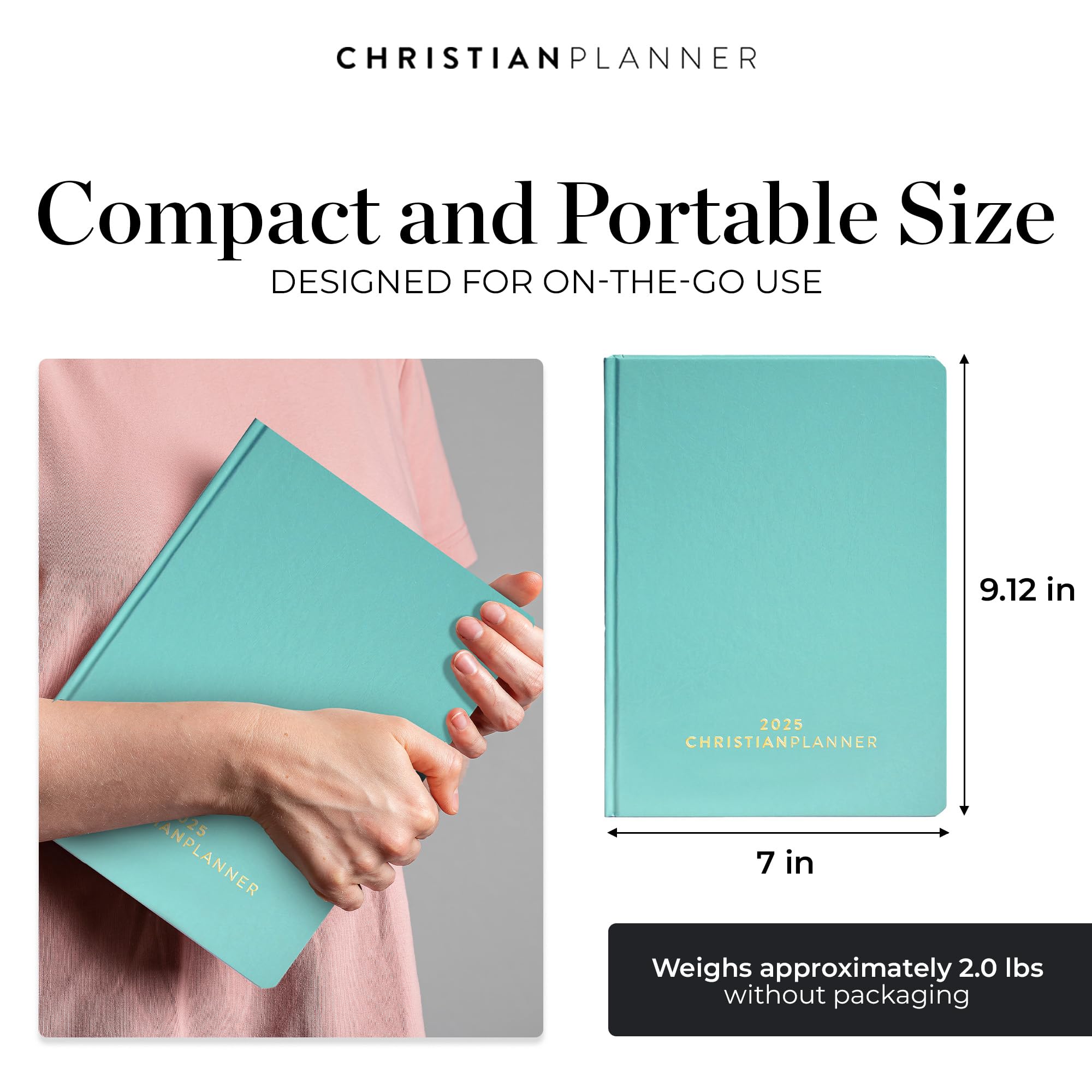 2025 Christian Planner & Bible Journal for Men & Women - Hardcover Gratitude Journal with Thick No-Bleed Paper - Monthly Weekly Daily Organizer (Seafoam Green) - Perfect for Bible Study, Prayer Tracking & Faith-Based Productivity