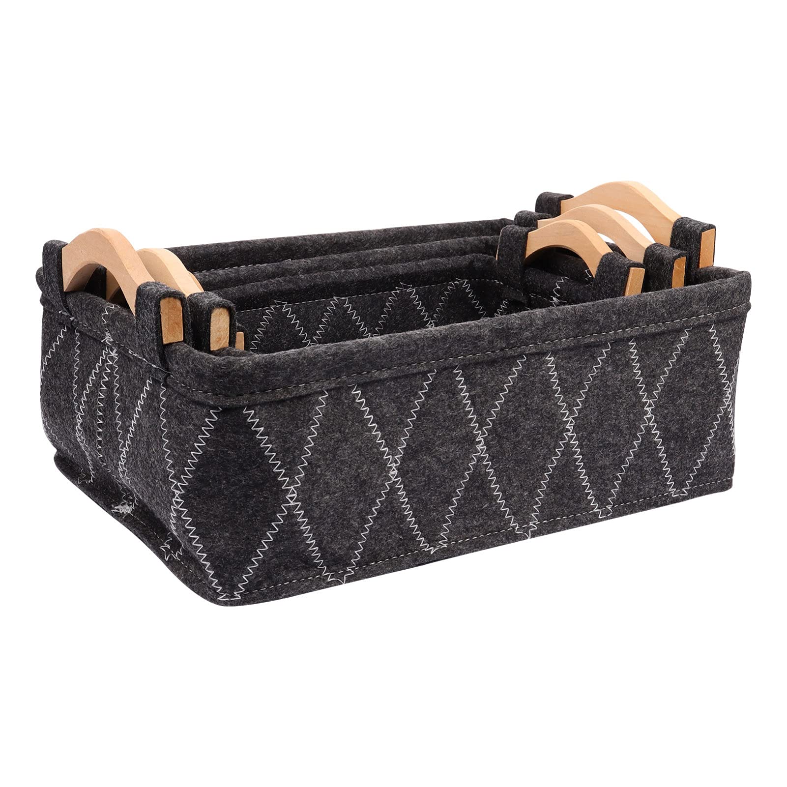 Foldable 3-Piece Felt Storage Baskets with Handles - Cosmetic Organizer, Desk & Drawer Organizer, Pet Toy Storage Bin | Perfect for Makeup Vanity, Office Supplies & Home Organization