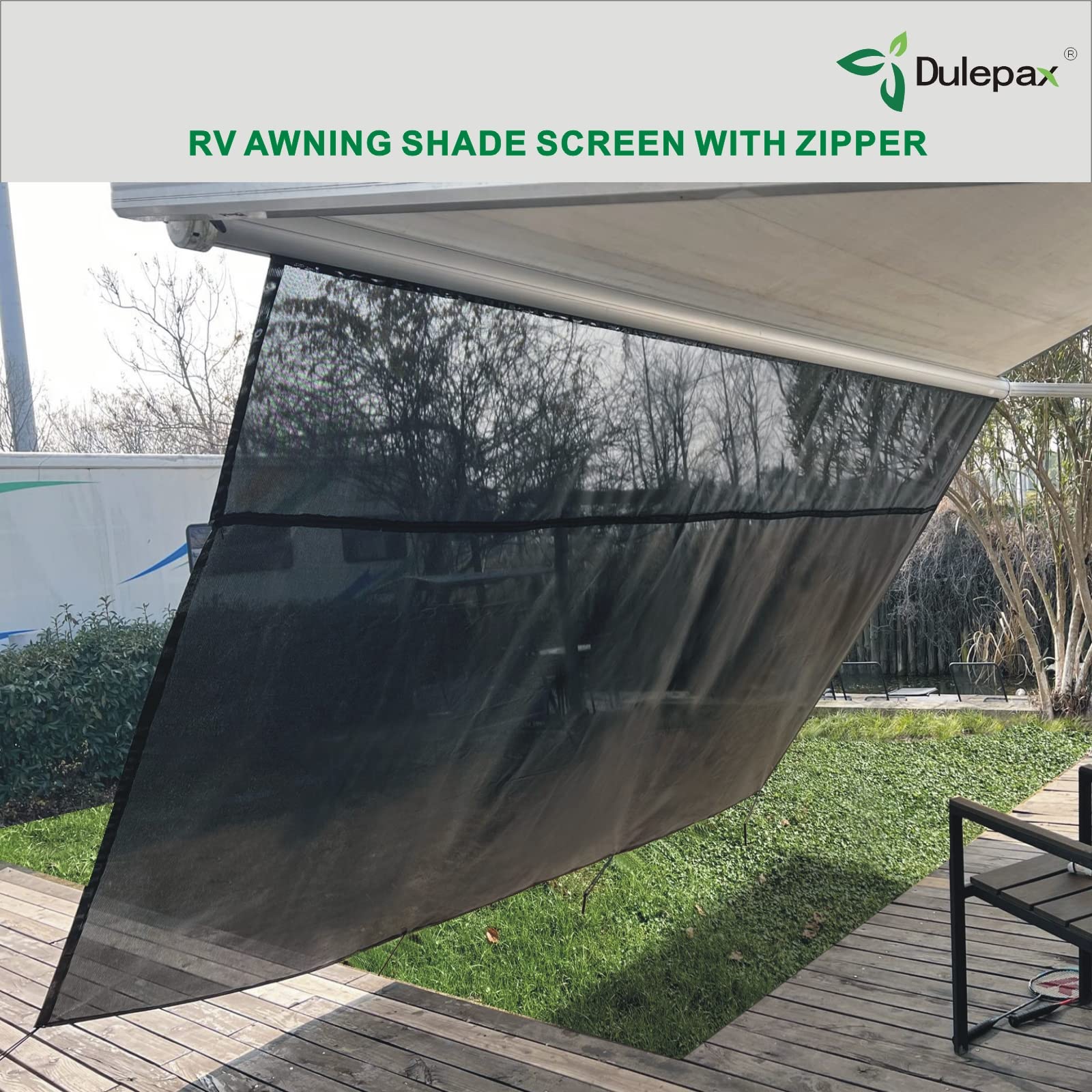 Dulepax RV Awning Shade Screen with Zipper - 9'X15'3' UV Blocking & Privacy Protection - Universal Fit for Dometic, Carefree & More RV Accessories - Perfect for Camping, Outdoor Relaxation & Sun Protection