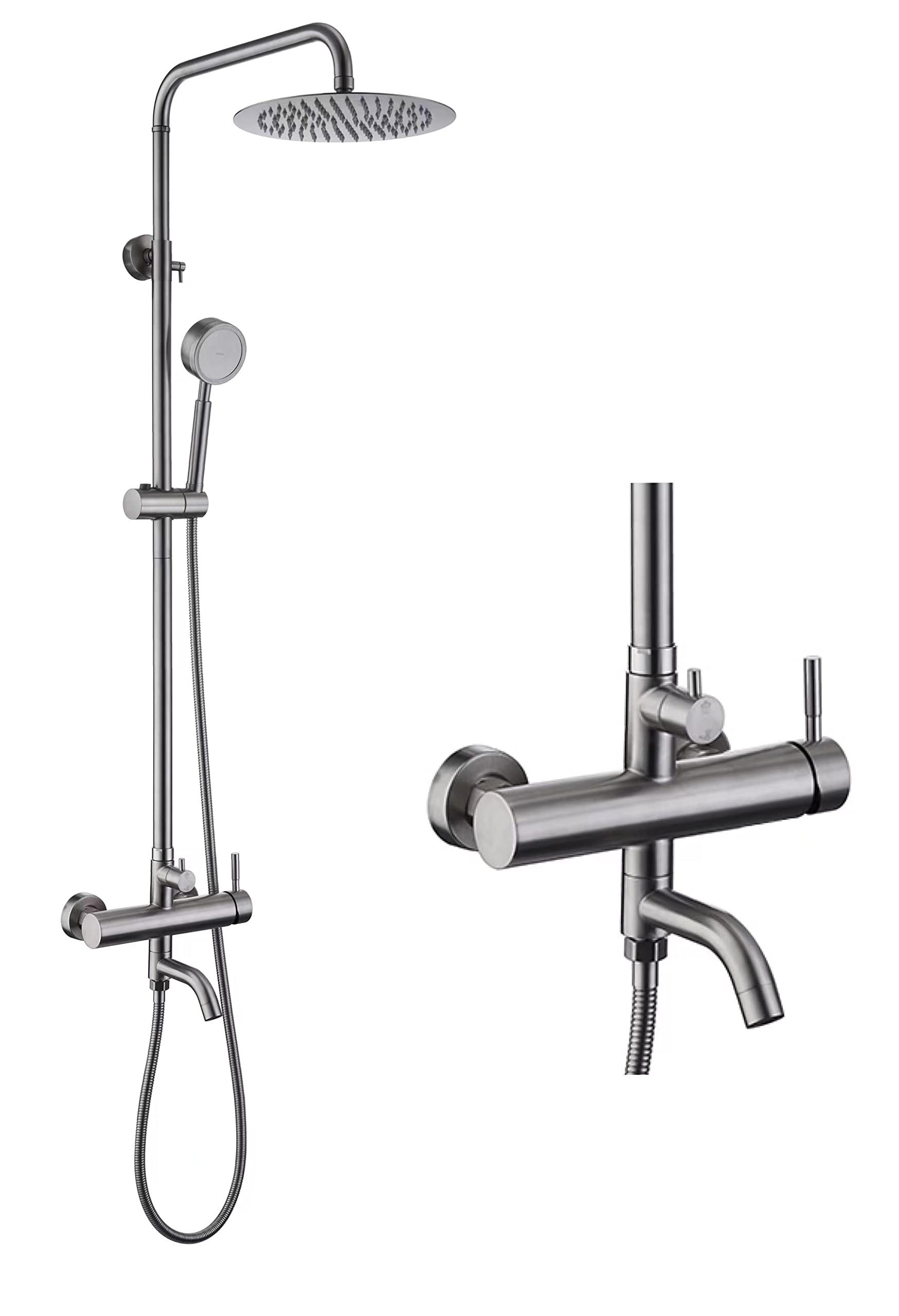 Stainless Steel 304 Outdoor Shower Kit - Brushed Nickel Finish, High Pressure Shower Head with Handheld Sprayer, Complete Shower System for Poolside, Garden, Beach & RV Use
