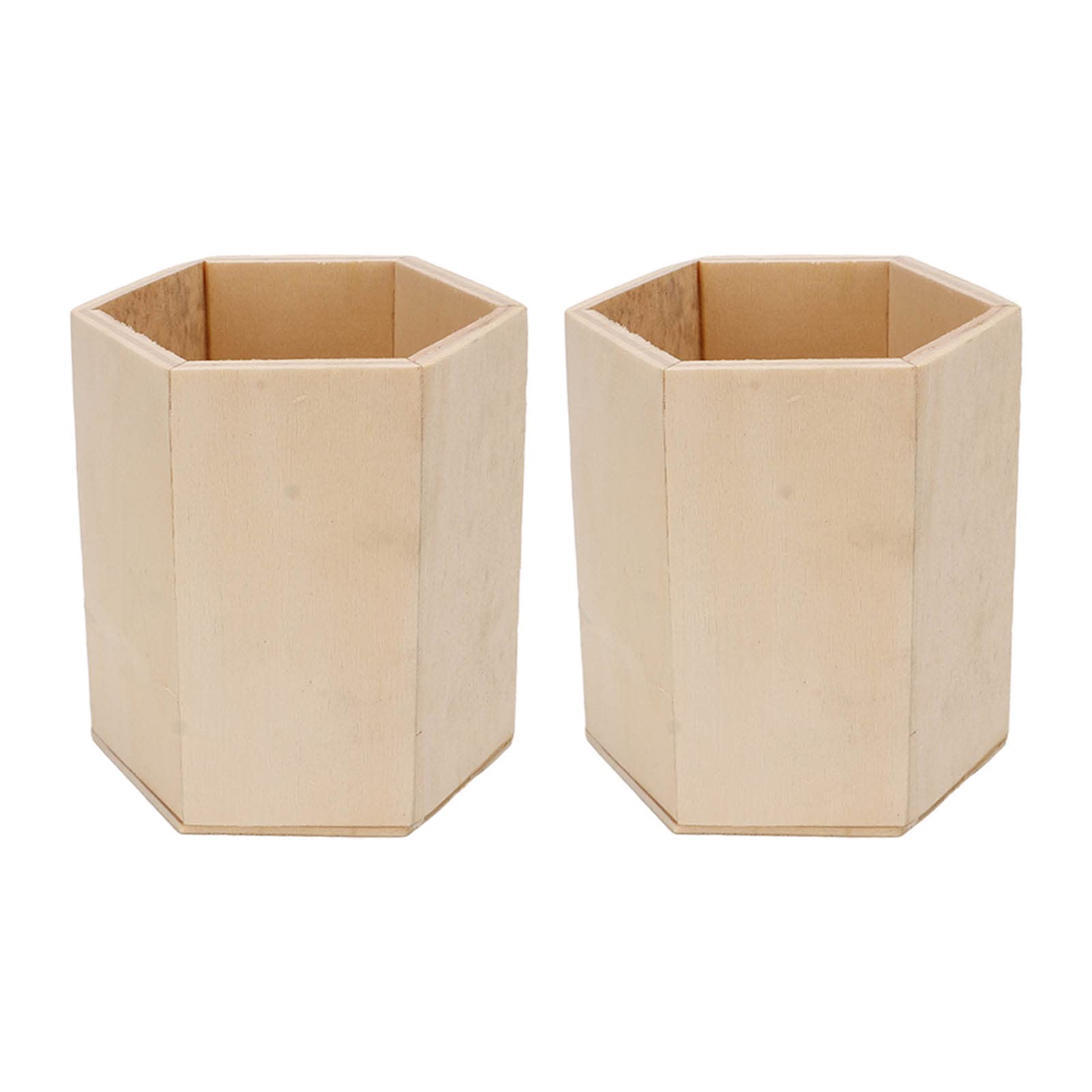 2 Pack Wooden Pencil Holder - Natural Wood Pen Cup & Desk Organizer for Office, School, Home - Perfect for Storing Pens, Markers, Brushes & Art Supplies