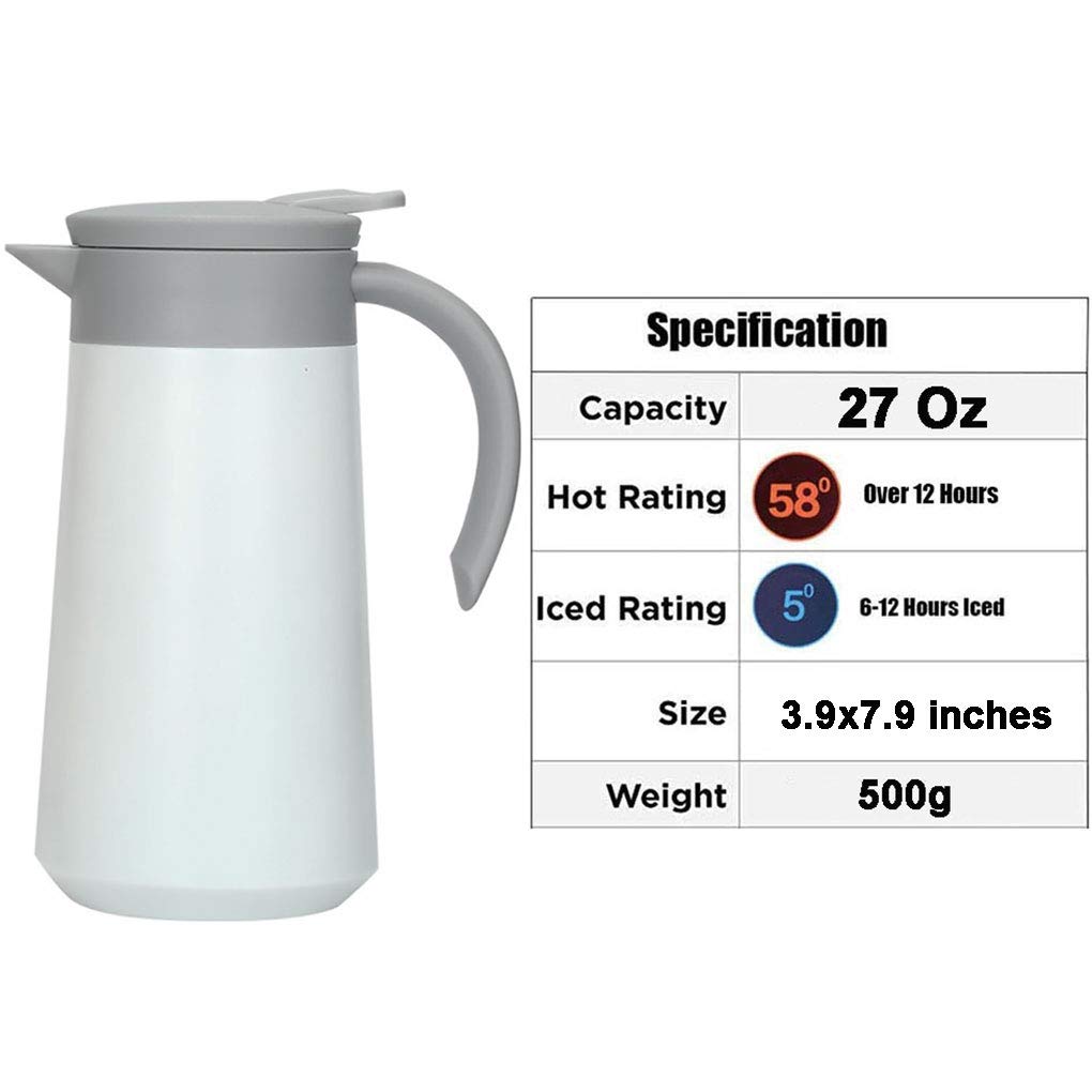 Vacuum Insulated Coffee Carafe - 27oz Stainless Steel Tea Pot for Coffee, Milk & Tea - Perfect for Home & Office