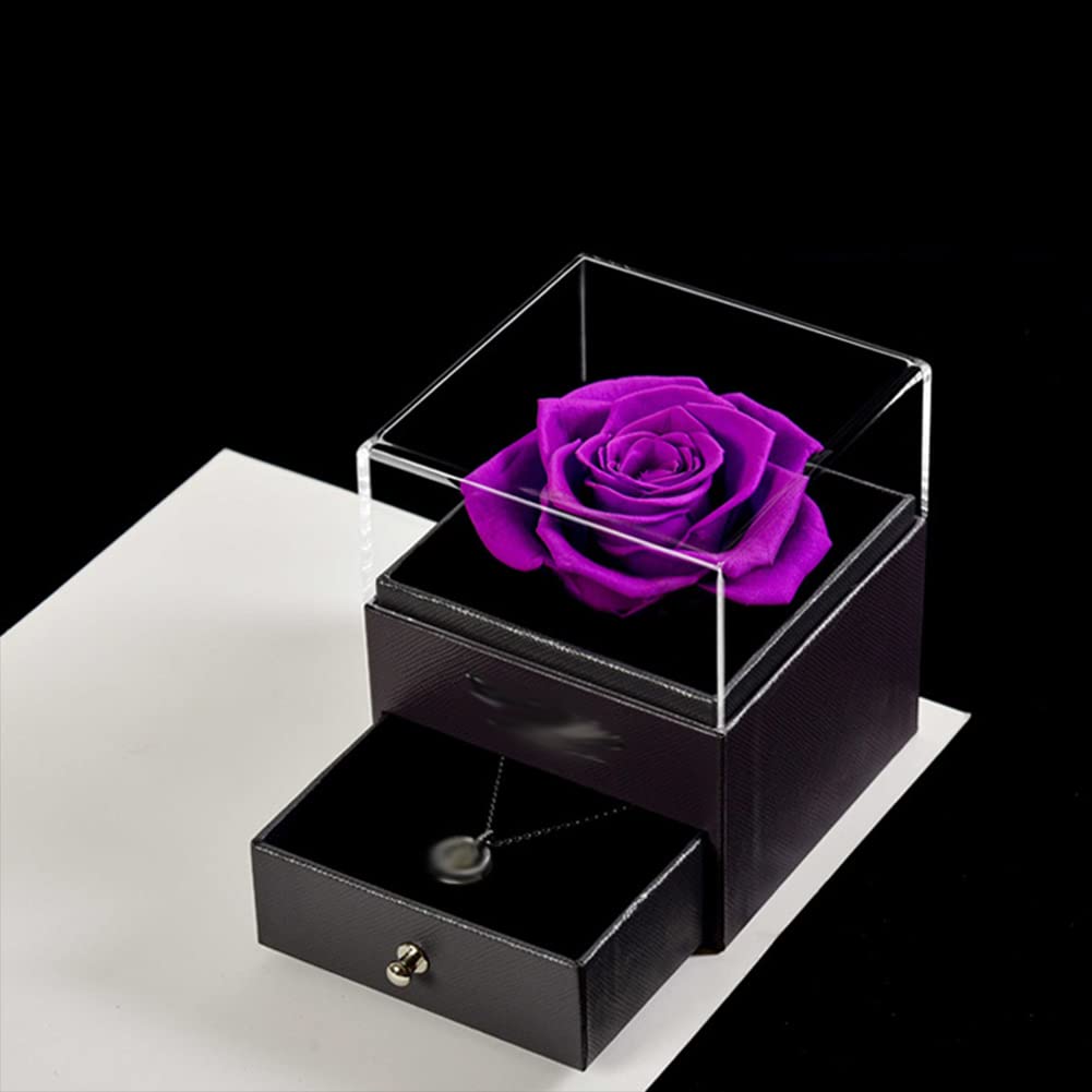 FFYUEEE Rose Acrylic Jewelry Box with Real Rose - Elegant Drawer Gift Box for Necklaces, Rings & Bracelets - Perfect Valentine's Day, Christmas & Birthday Gift for Her - Home Decor & Jewelry Storage Organizer
