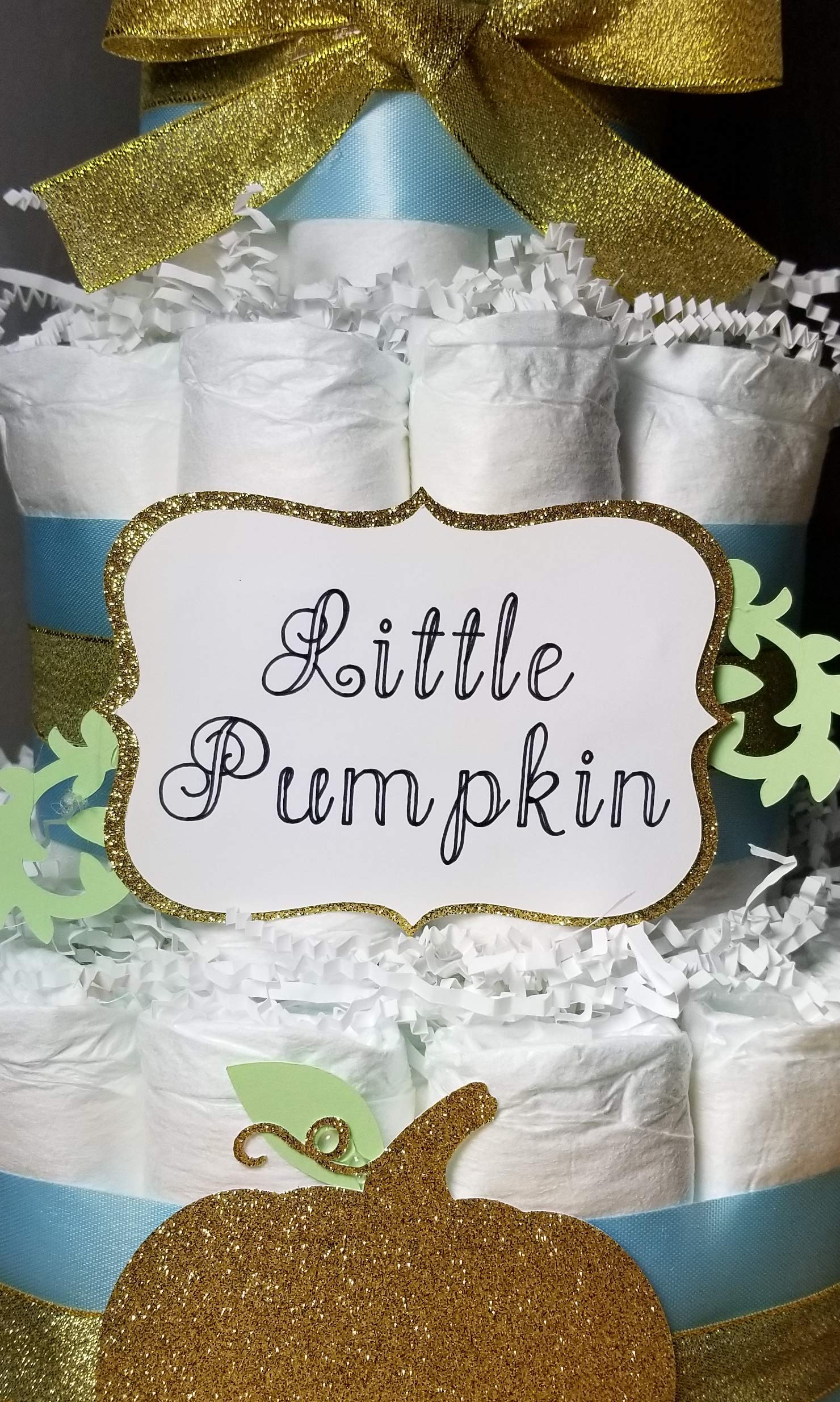 Little Pumpkin Diaper Cake - 3 Tier Baby Shower Gift for Newborns - Gold, Blue, Pink, Brown Options - Perfect for Baby Showers, Gender Reveals & Nursery Decor
