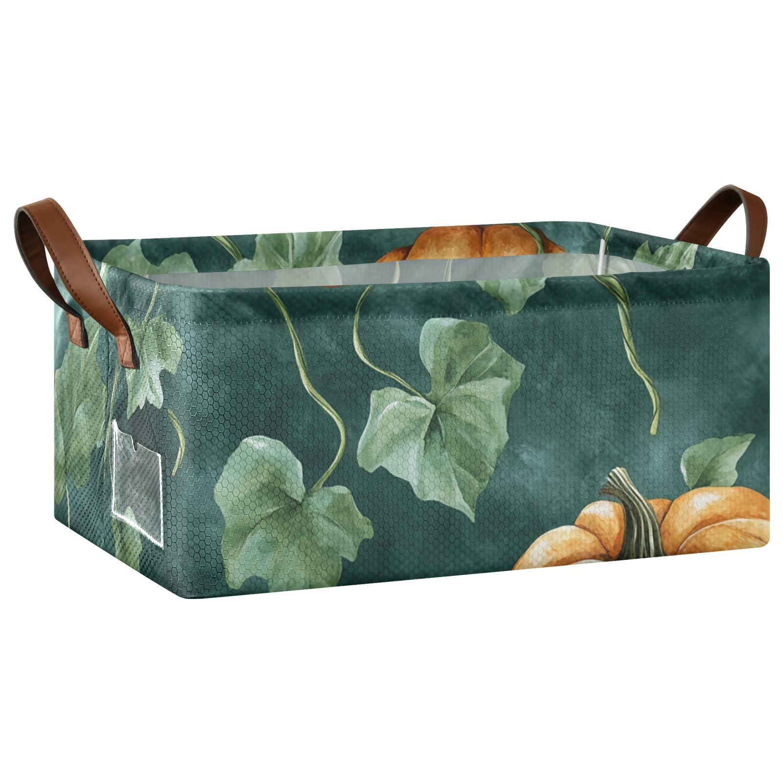 Foldable Metal Frame Storage Bins - Green Pumpkin Organizer for Home & Office