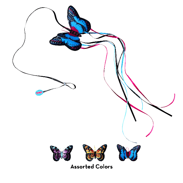 KONG Teaser Butterfly Cat Toy - Interactive Feather Wand for Kittens & Adult Cats - Fun Exercise & Bonding Play for Indoor Cats - Perfect for Playtime & Training