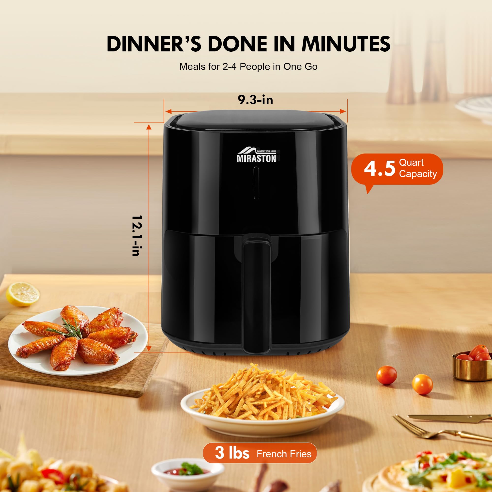 4.5QT Air Fryer with 6-in-1 Functions - Compact Smart Touchscreen Countertop Oven for Fast Cooking, Reheating & Healthy Meals | Perfect for Veggies, Frozen Foods, Juicy Meats | Nonstick & Dishwasher-Safe Basket | Ideal for Small Kitchens, Dorms & Quick Family Meals